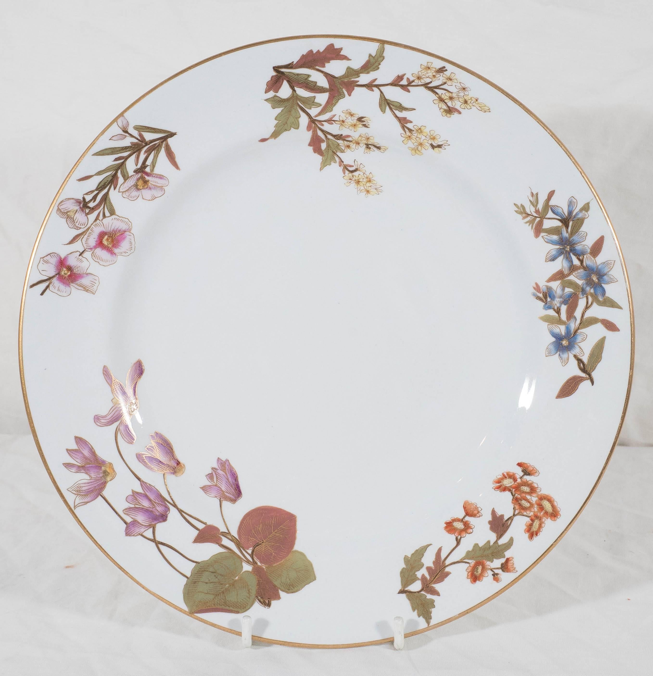 Ten Antique Royal Worcester Porcelain Dishes Made in England in 1877 In Excellent Condition In Katonah, NY