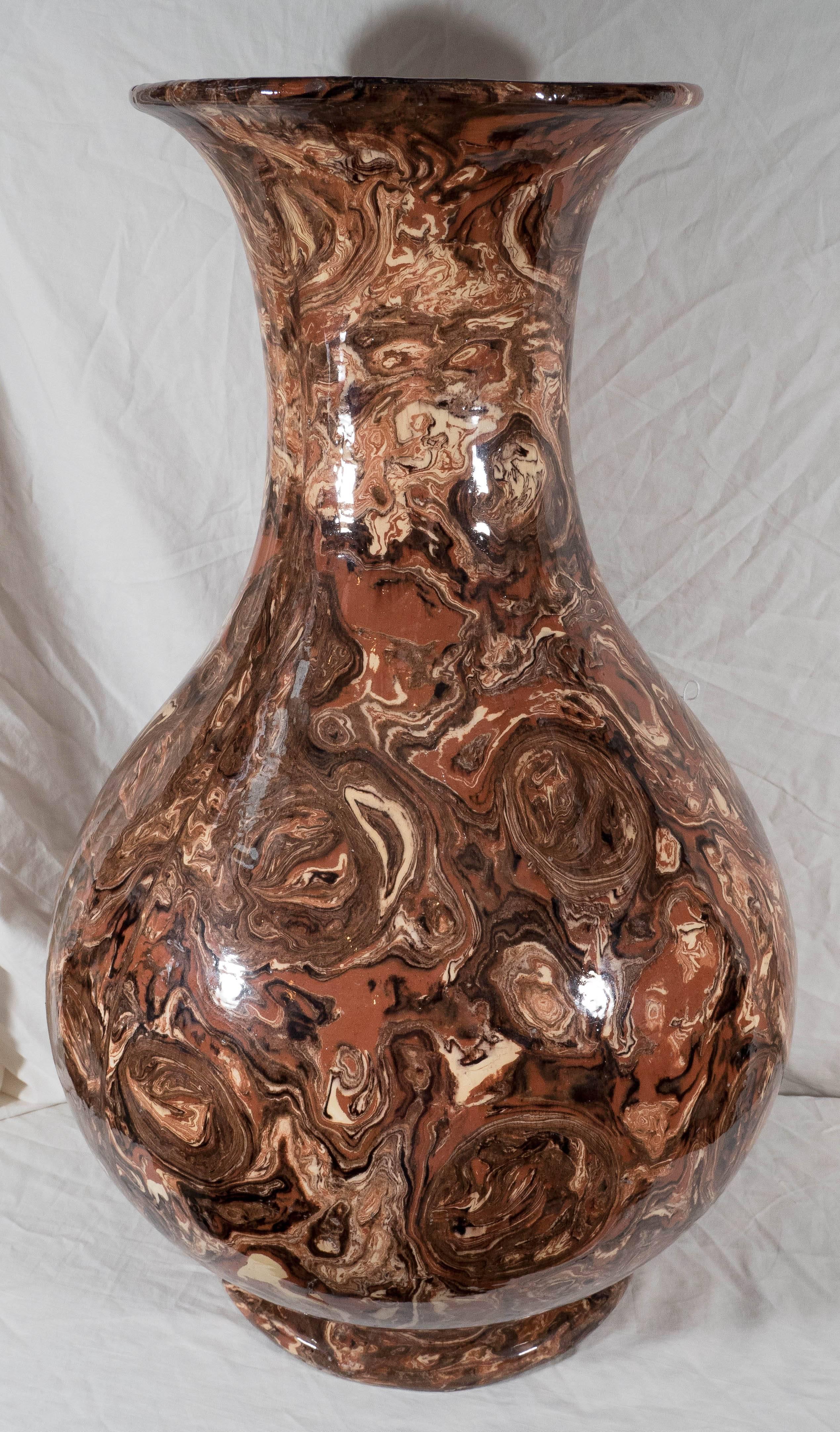 Glazed Massive French Apt Vase with Brown Mixed Earths