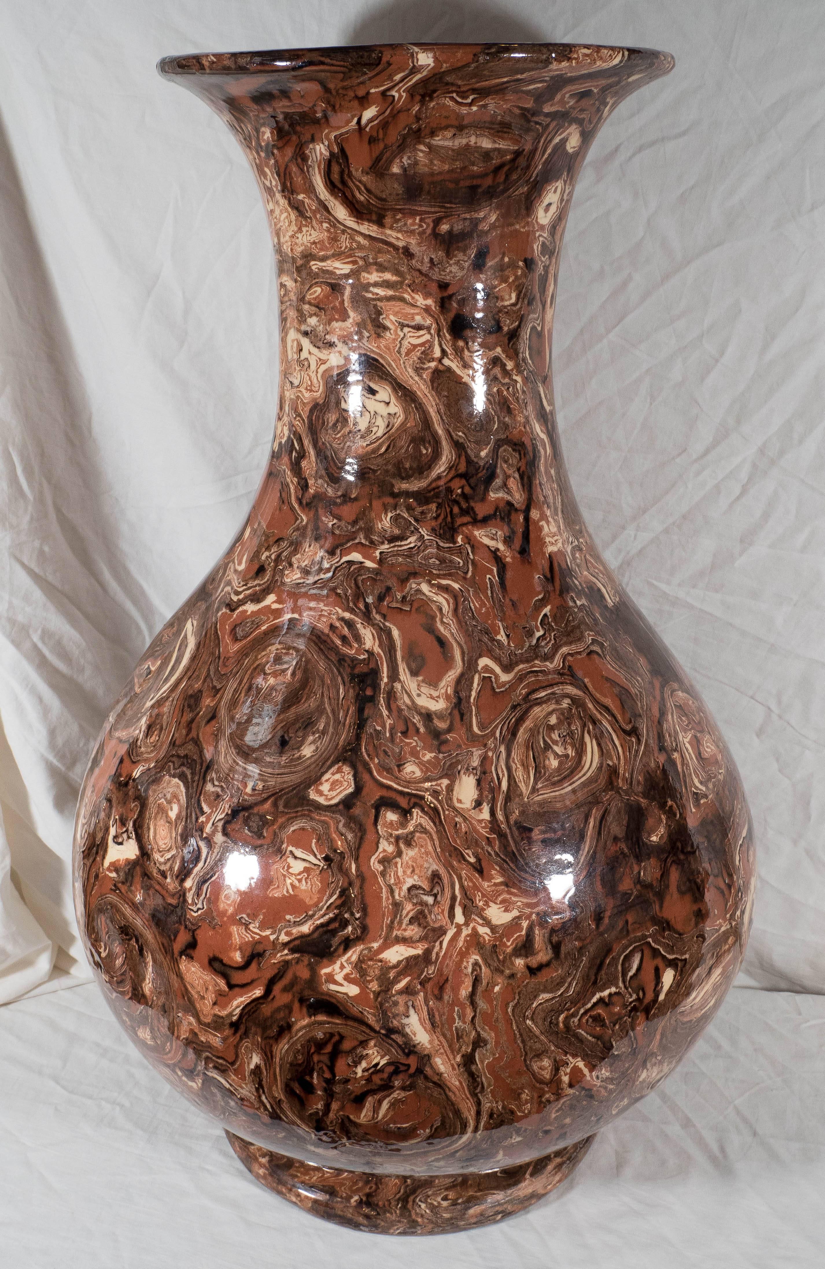 Earthenware Massive French Apt Vase with Brown Mixed Earths