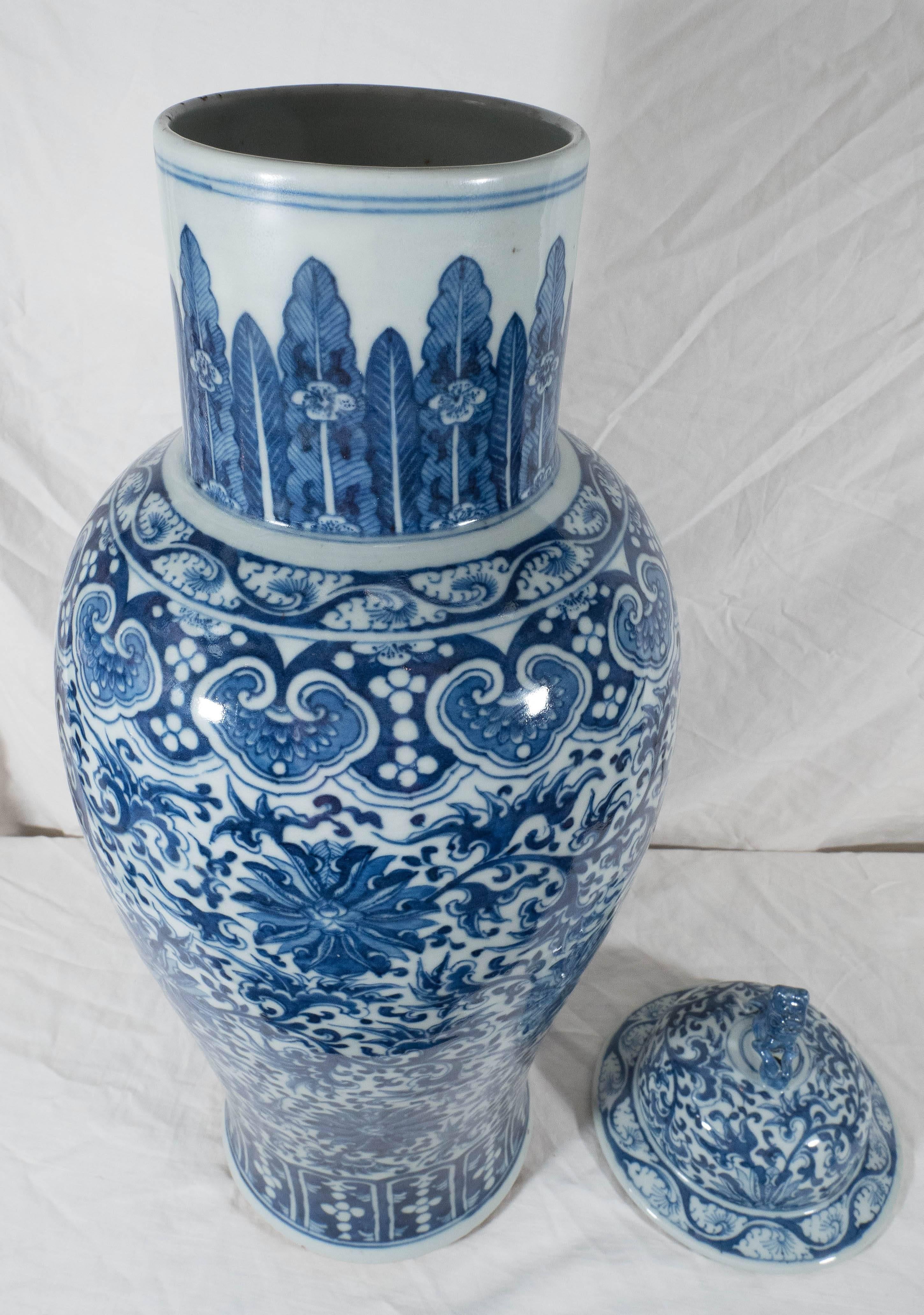 Pair Antique Chinese Porcelain Blue and White Temple Vases 5