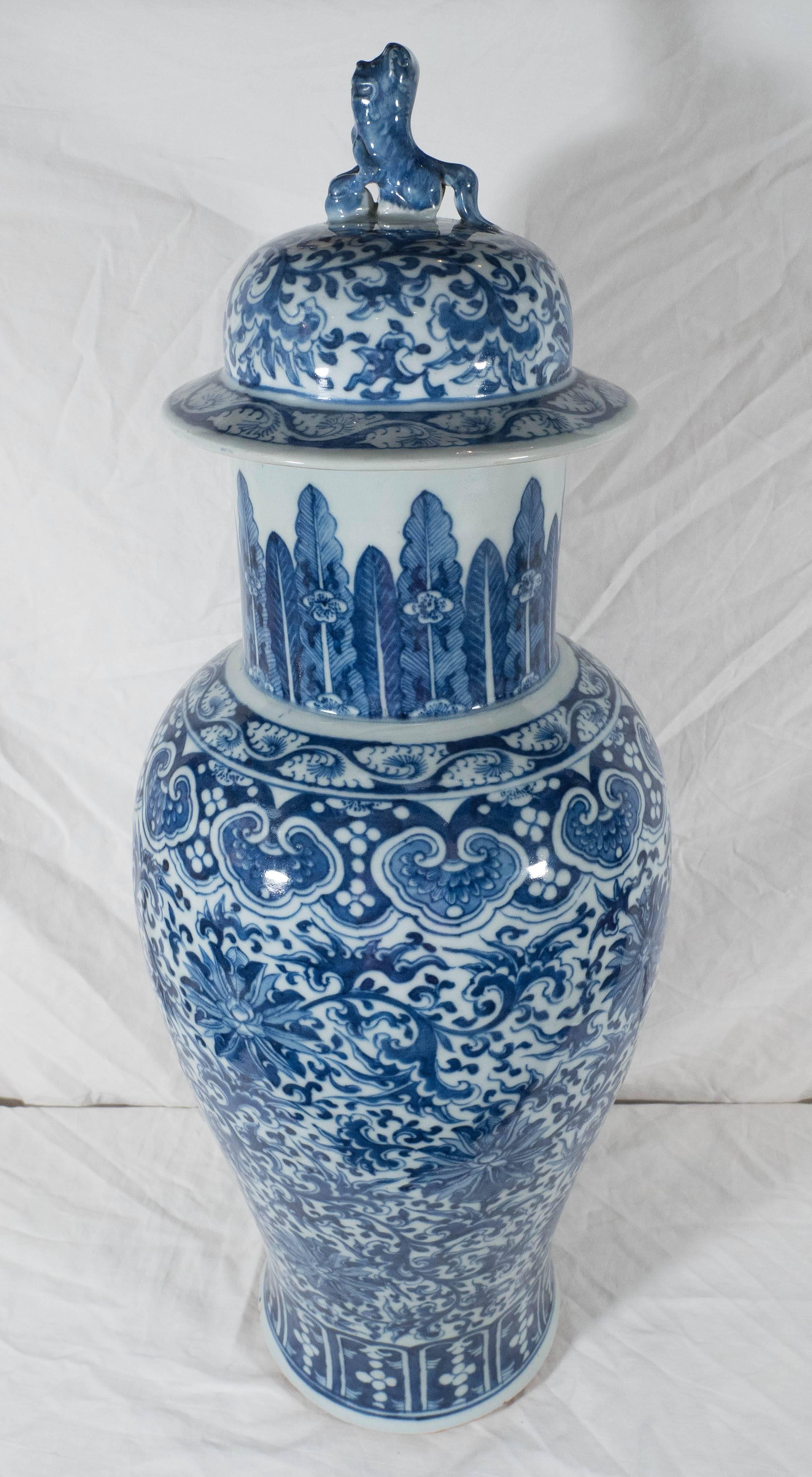Pair Antique Chinese Porcelain Blue and White Temple Vases 4