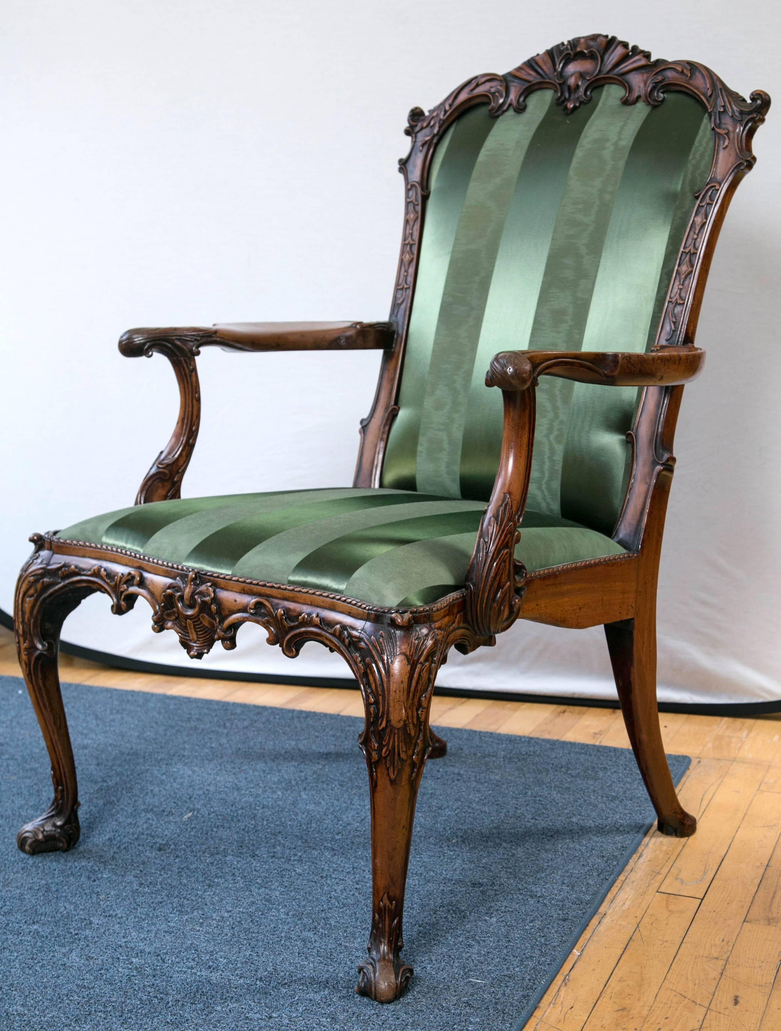 19th Century English Rococo Revival Carved Mahogany Armchair