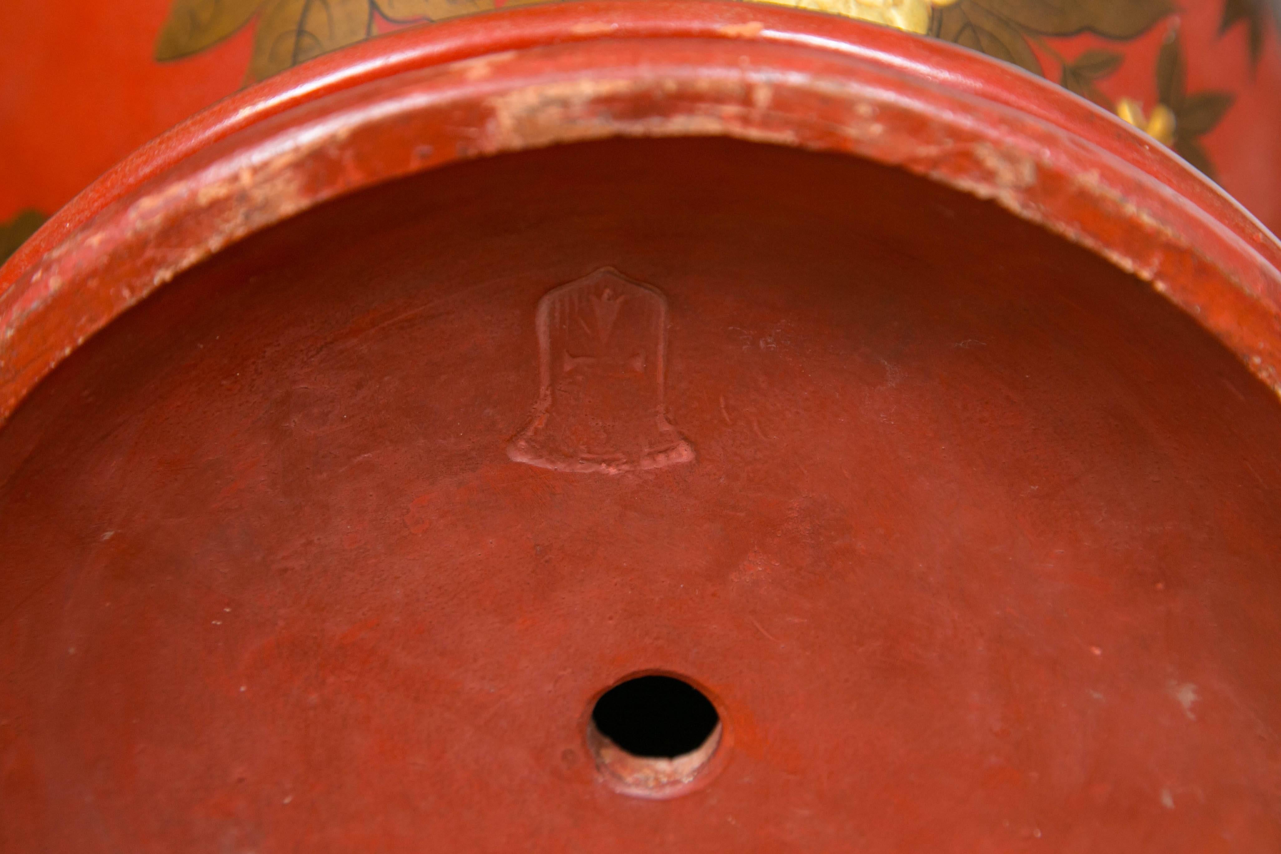 Pair of 19th Century Red Lacquer Chinoiserie Jardinieres 2