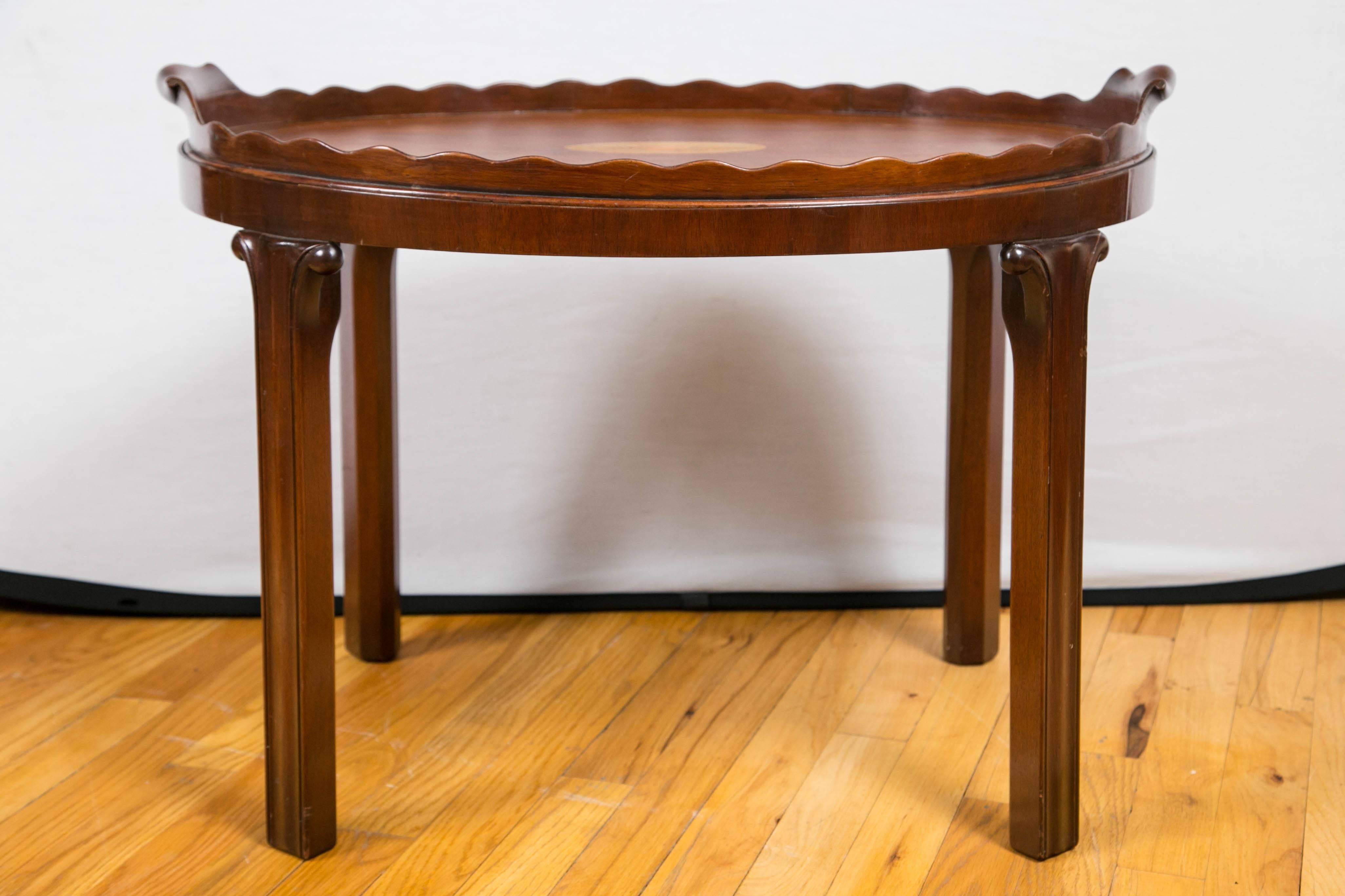 English Victorian Mahogany and Marquetry Oval Tray Table For Sale
