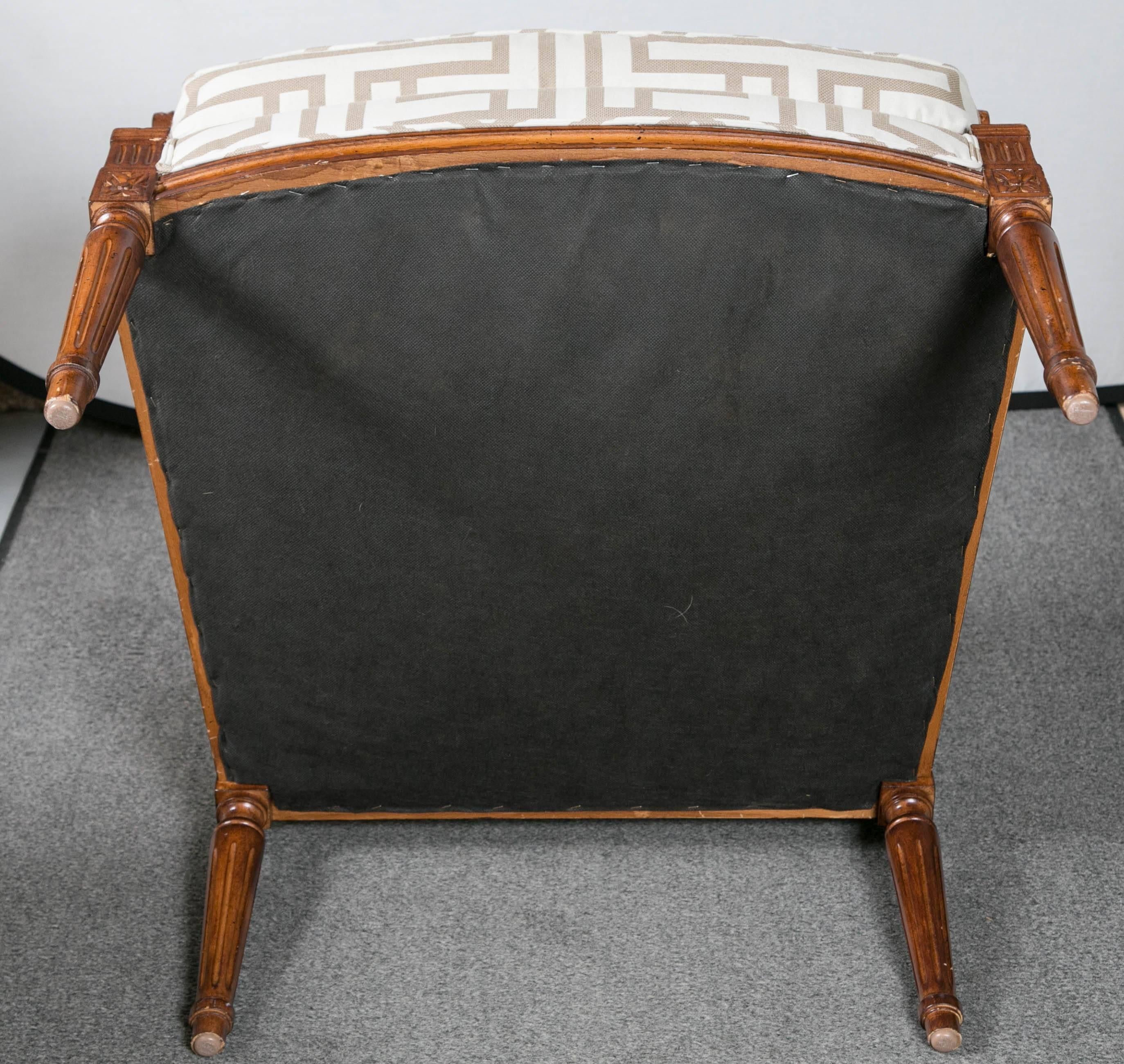 Late 20th Century Pair of Custom Quality Geo-Metric Upholstered Louis XVI Style Armchairs
