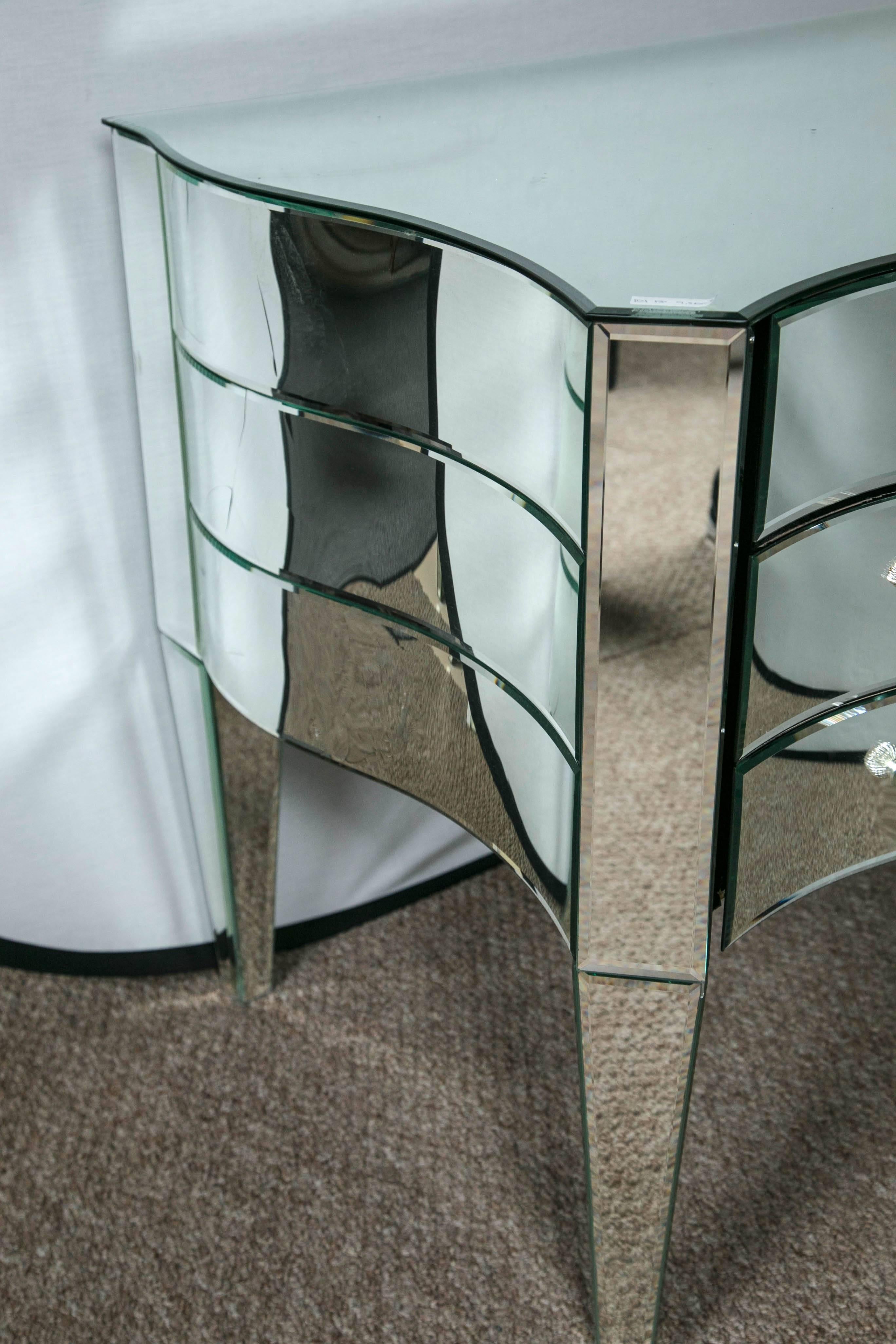 American Art Deco Inspired  Beveled Mirrored Vanity Desk Hollywood Regency Style