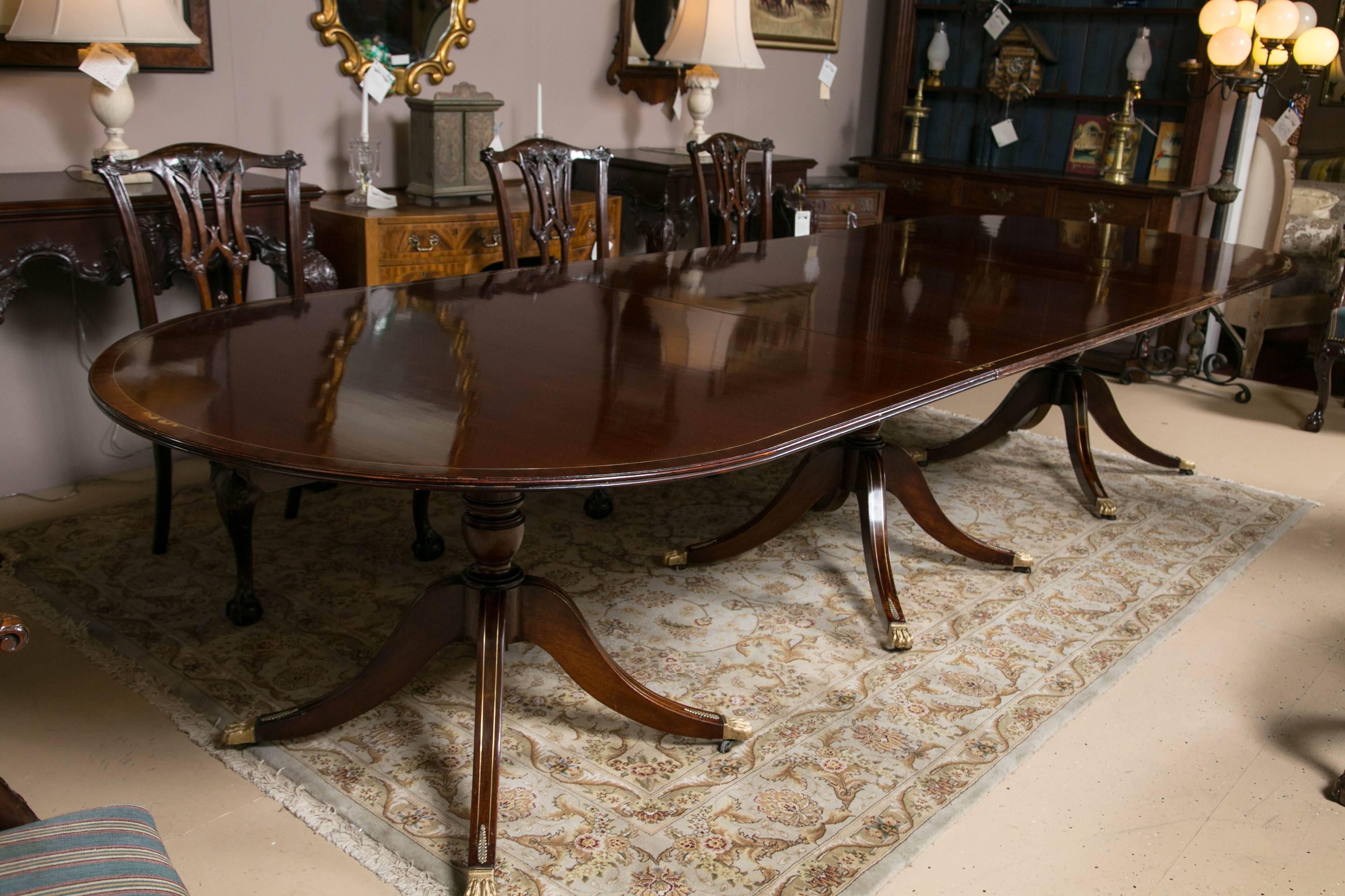 Finest Georgian Boule Inlaid Solid Rosewood Triple Pedestal Banquet Table 1