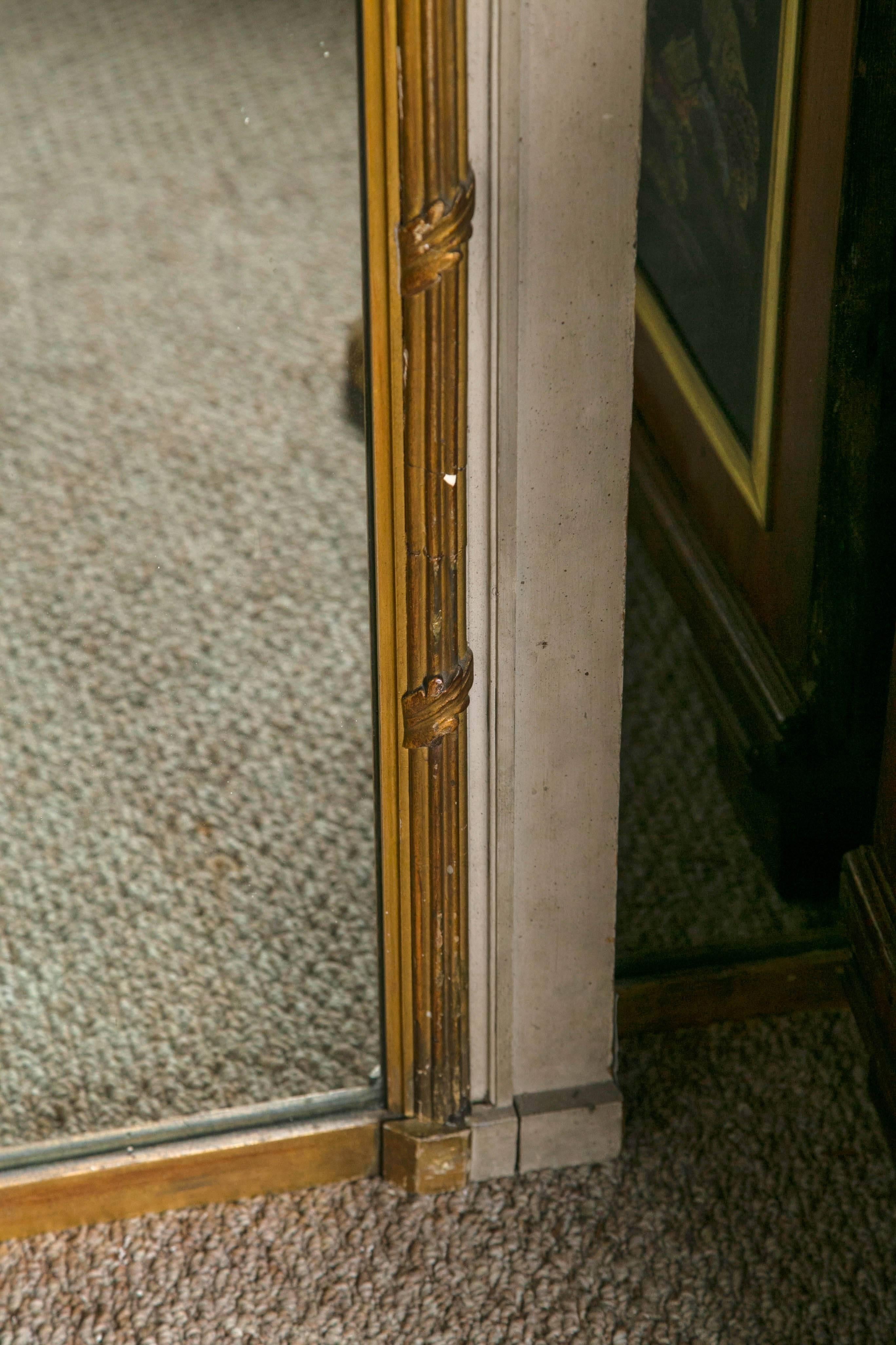 Pair of 19th Century Monumental Parcel Gilt and Paint Decorated Trumeau Mirrors In Good Condition In Stamford, CT