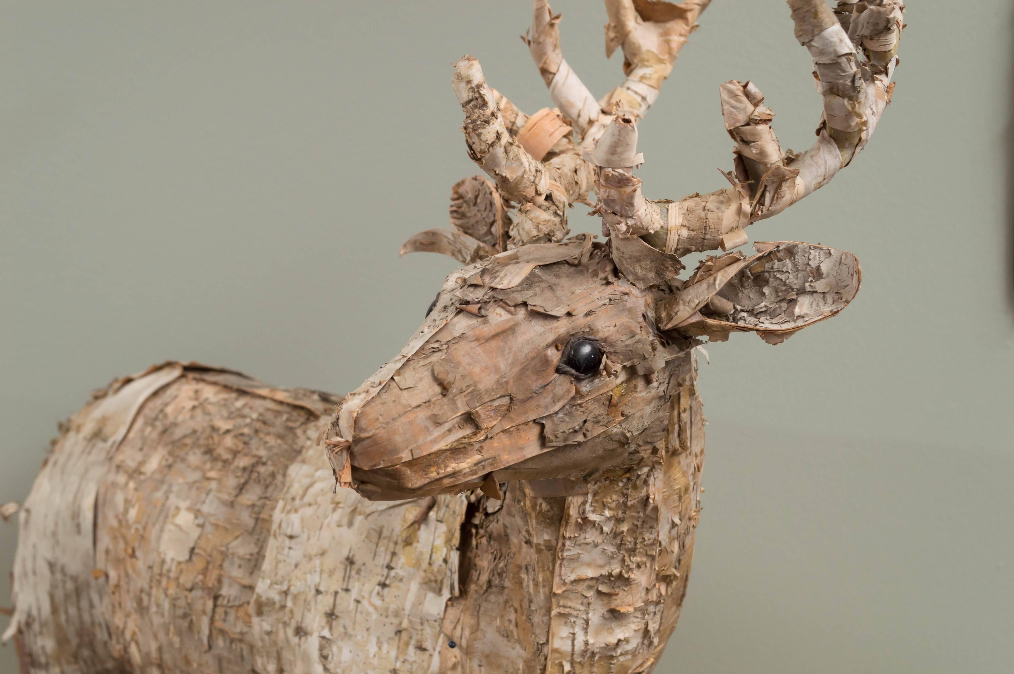 Two Bark-Covered Figures of Deer In Good Condition In San Francisco, CA