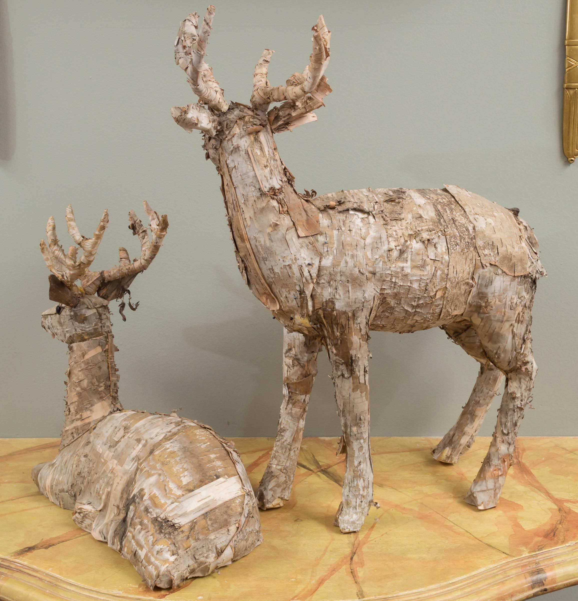 Two Bark-Covered Figures of Deer 1