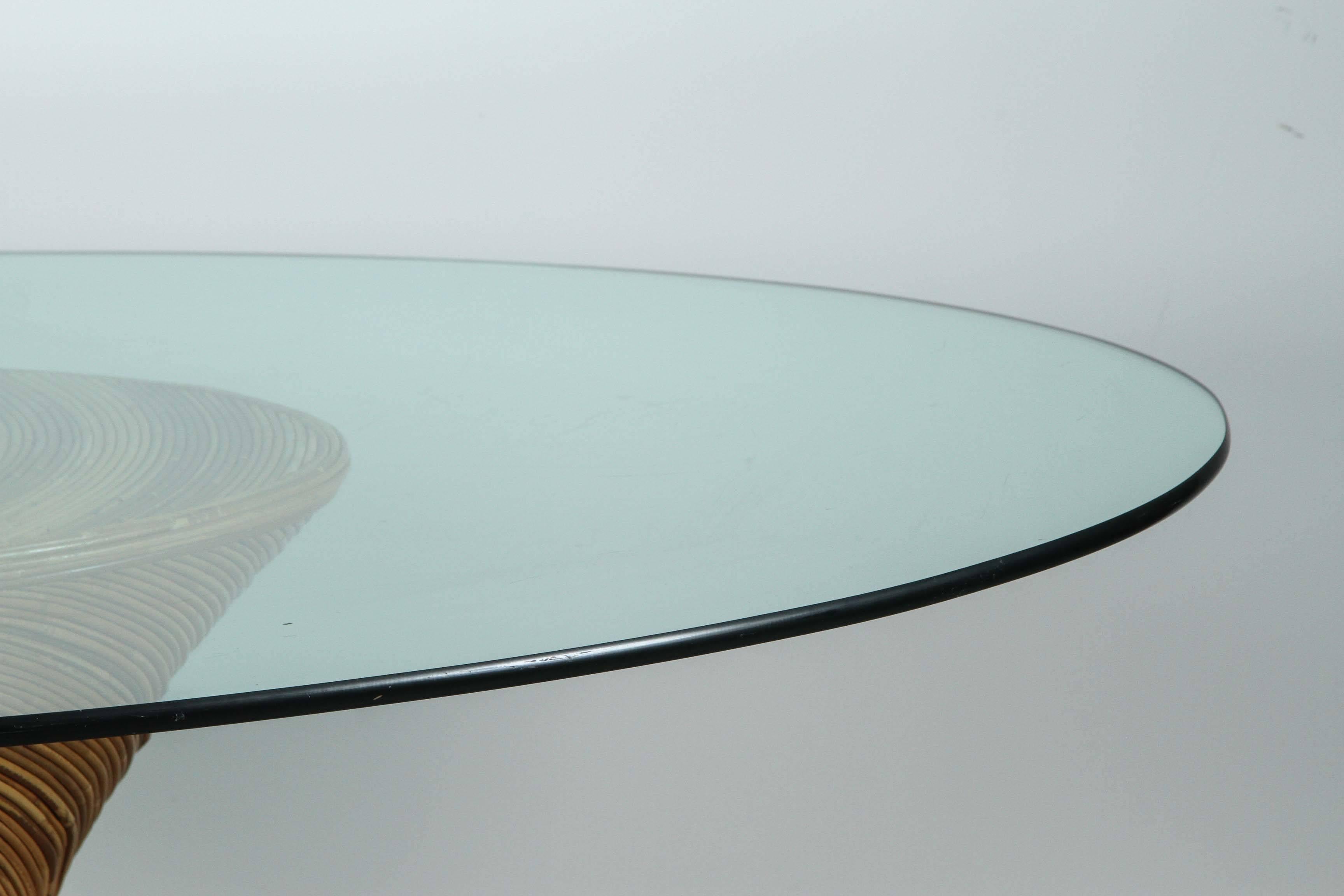 Unknown Rattan and Glass Oval Dining Table in the Style of Gabriella Crespi