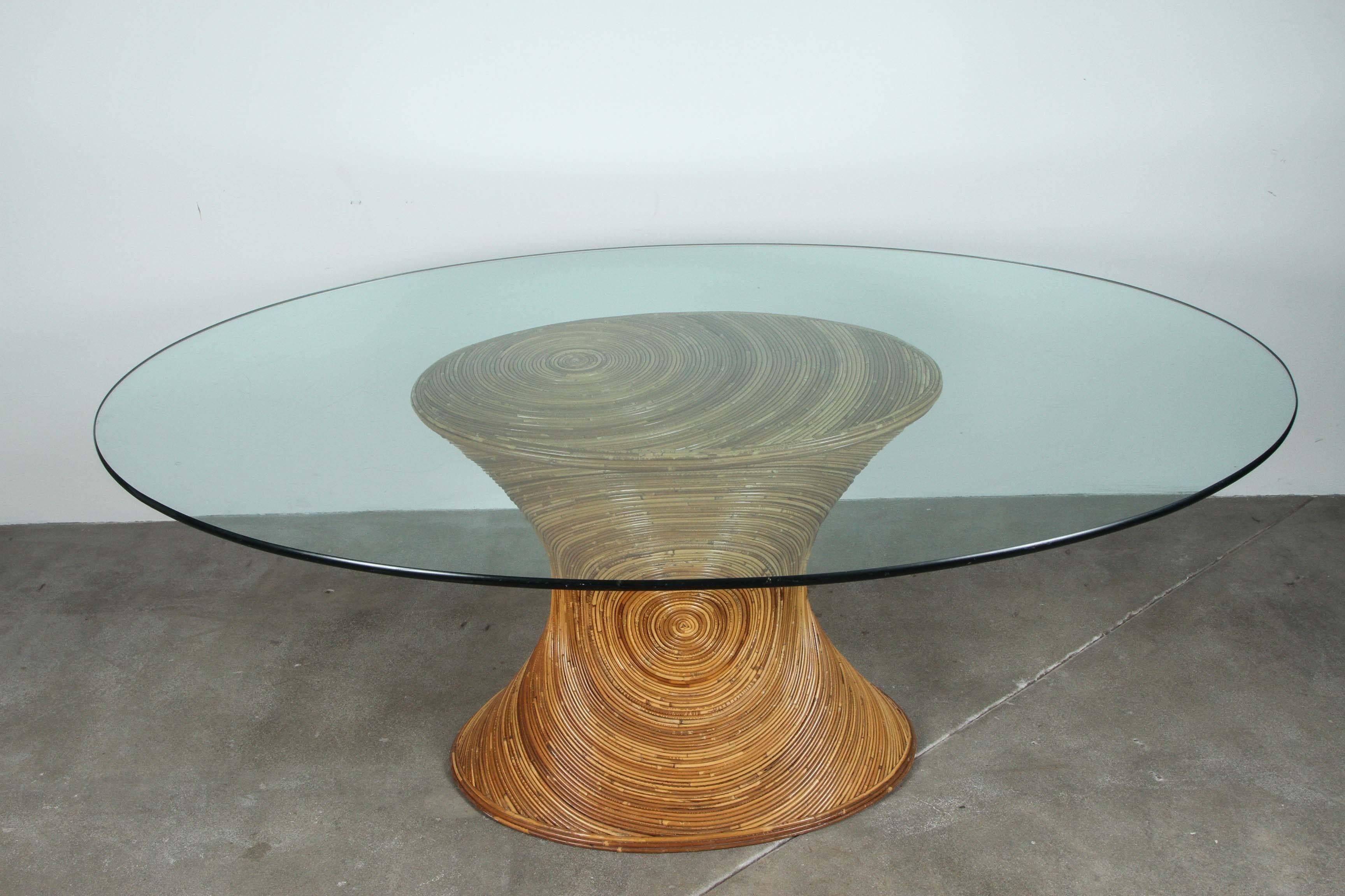 Rattan and Glass Oval Dining Table in the Style of Gabriella Crespi 1