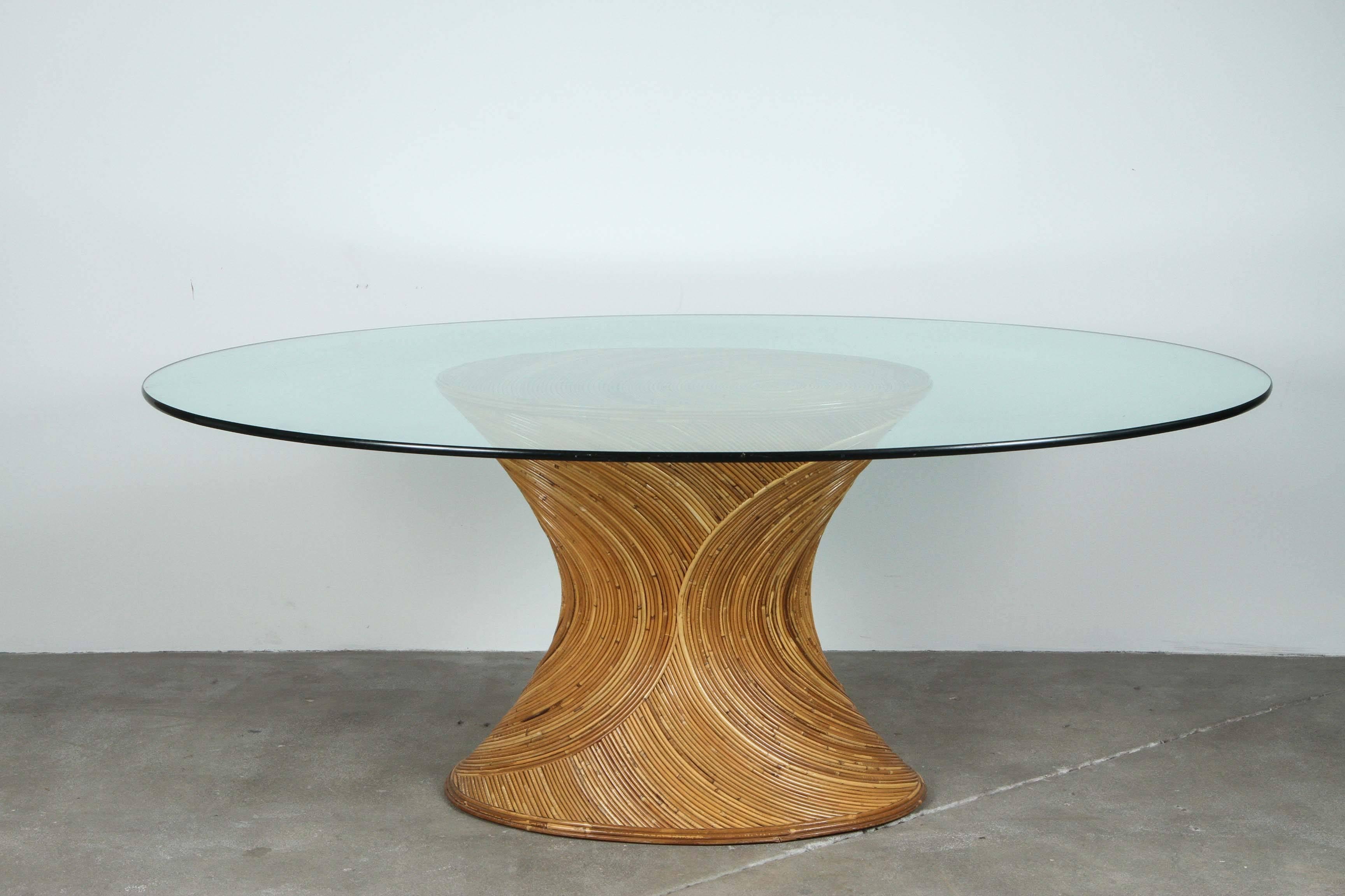 Rattan and Glass Oval Dining Table in the Style of Gabriella Crespi 3