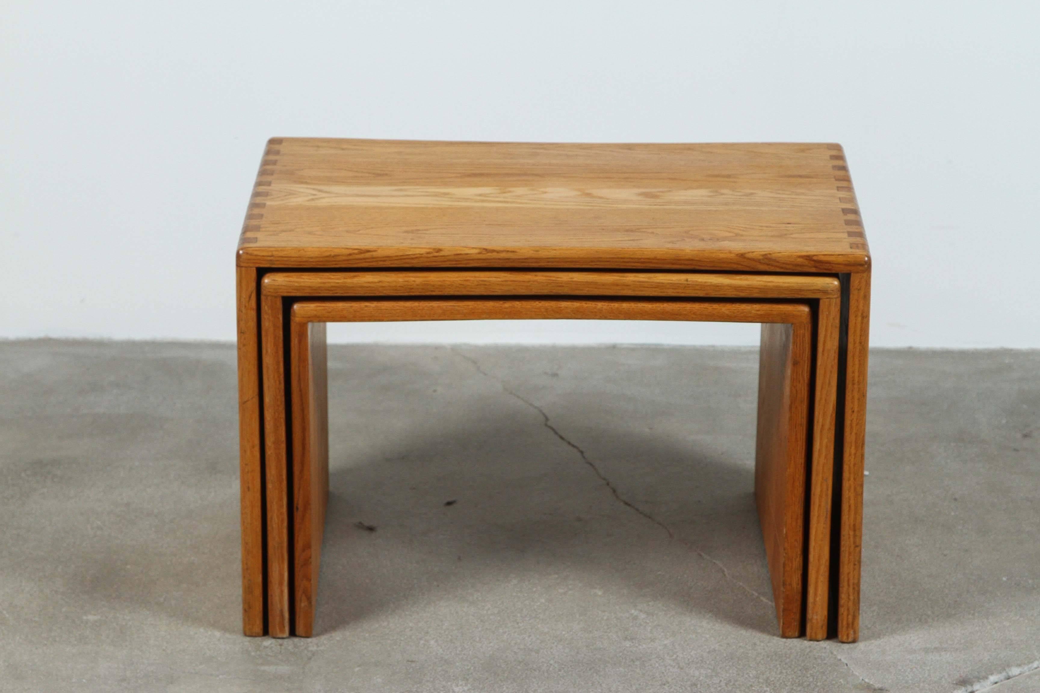 20th Century Natural Oak Nesting Side Tables
