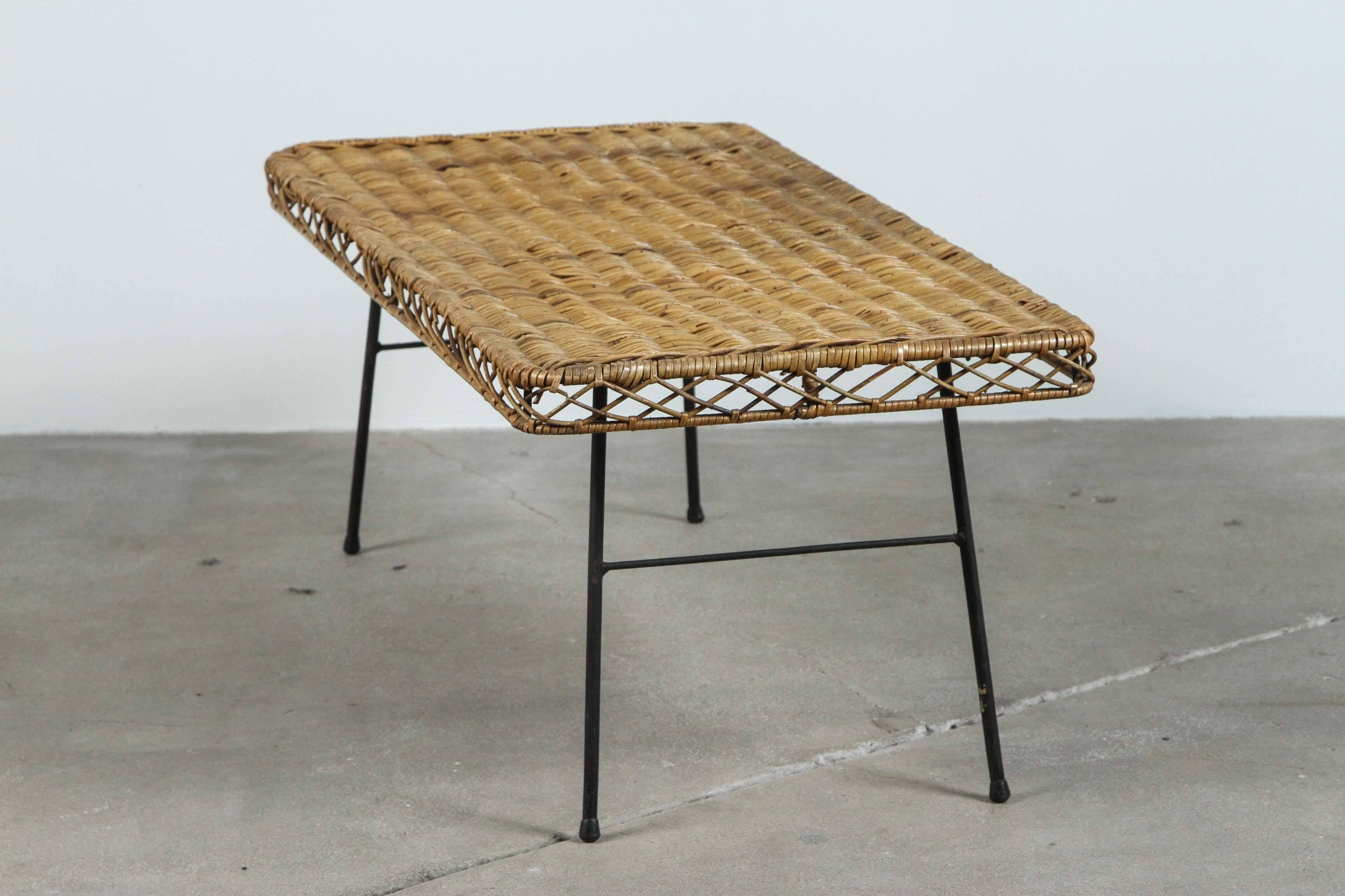 Low Rattan and Iron Table In Distressed Condition In Los Angeles, CA