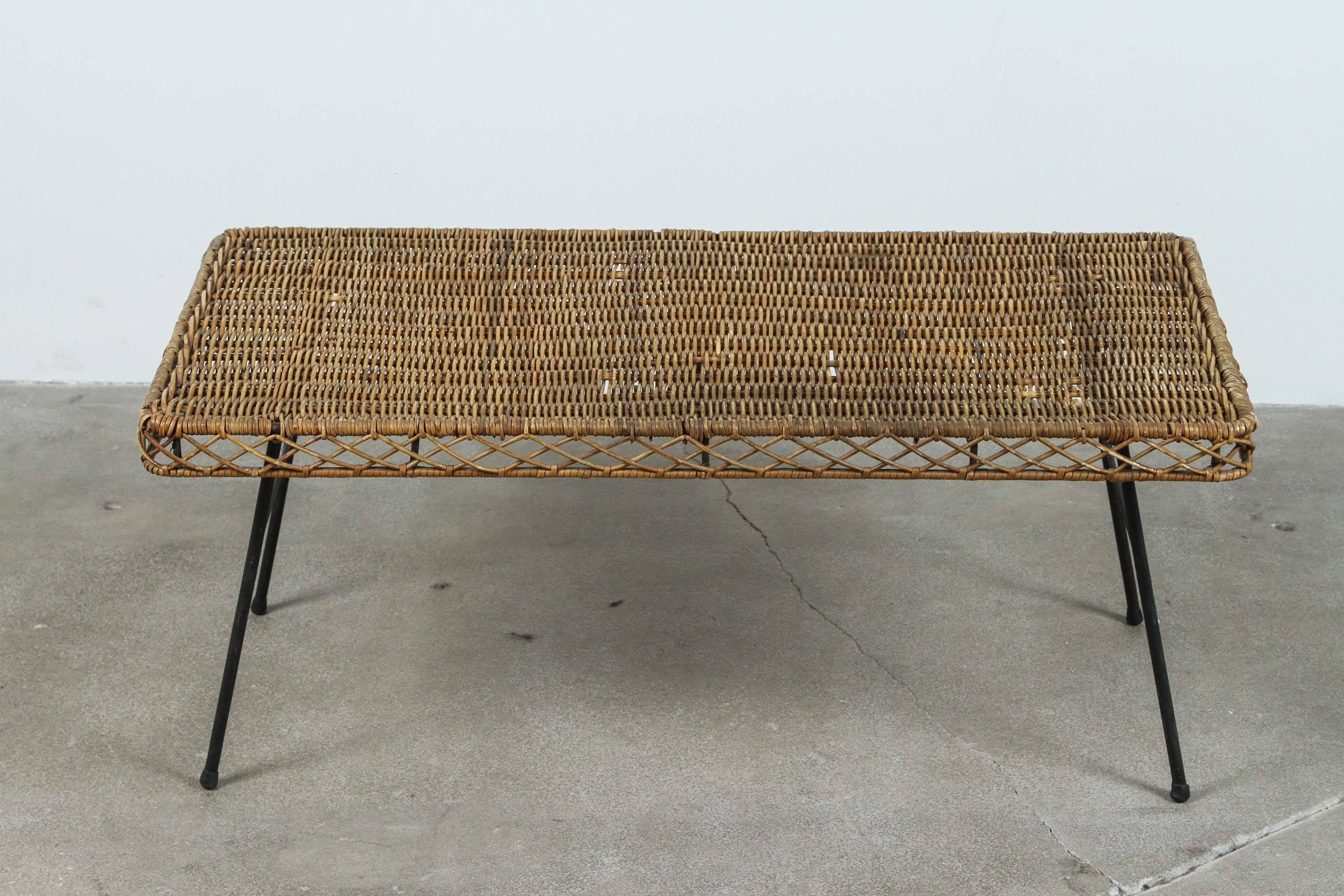 20th Century Low Rattan and Iron Table