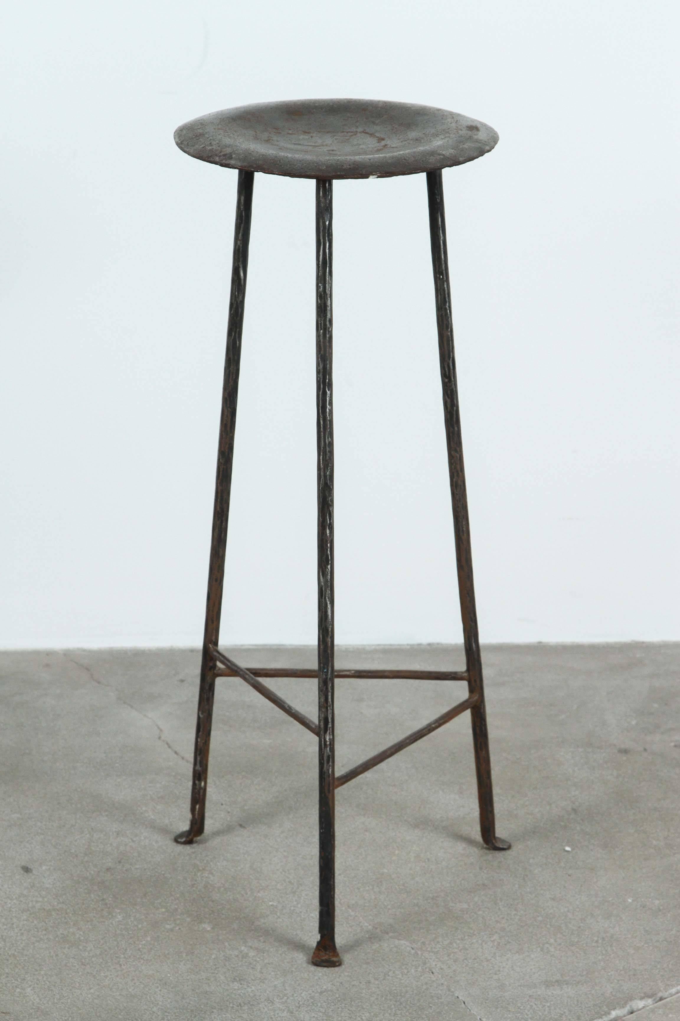 Tall Slender Iron Stool In Distressed Condition In Los Angeles, CA