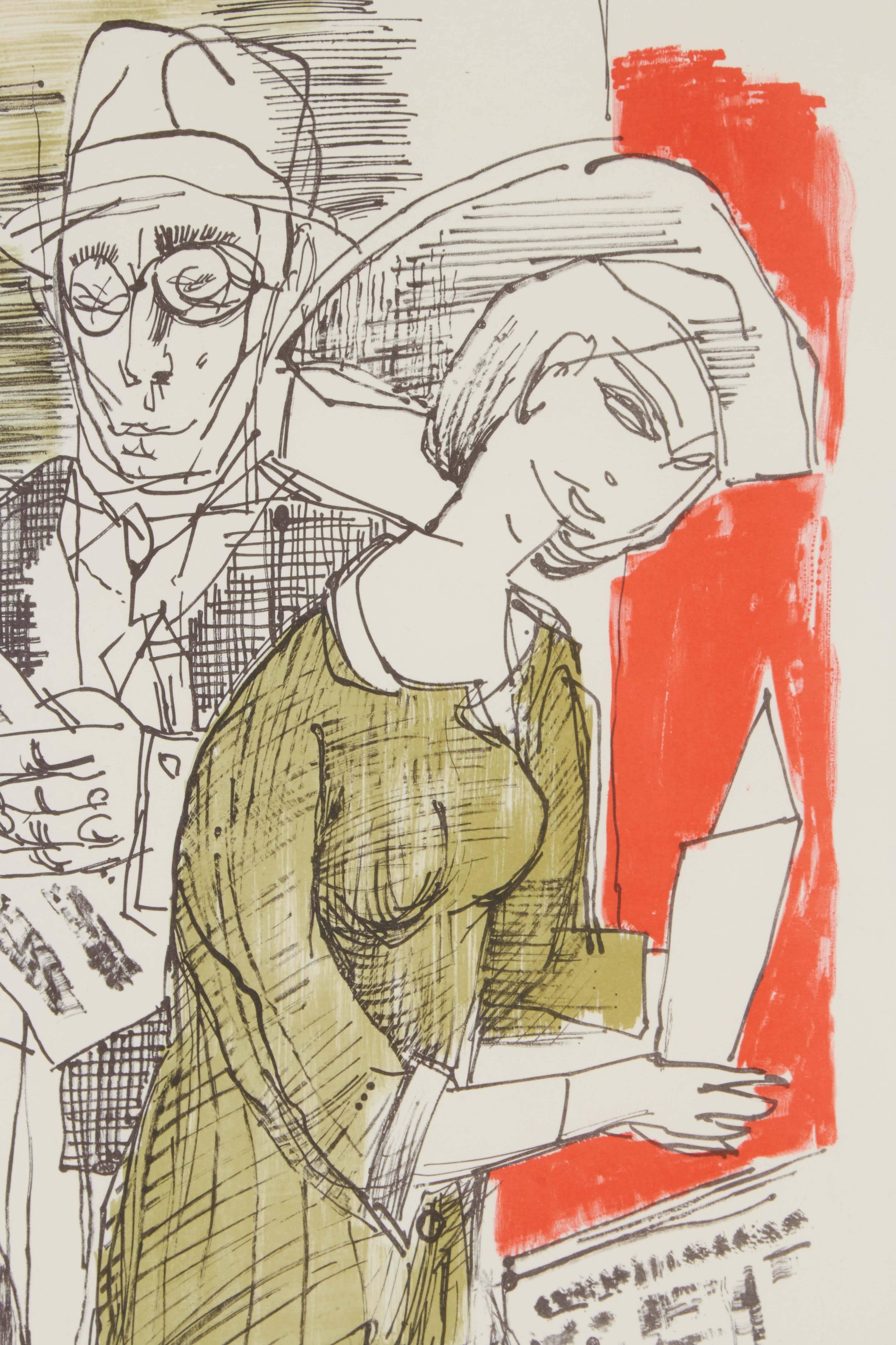 Gemälde, Midcentury, Rot, Grün und Weiß, Moderne Kunst, „Commuting“, ca. 1960 (Handgefertigt) im Angebot