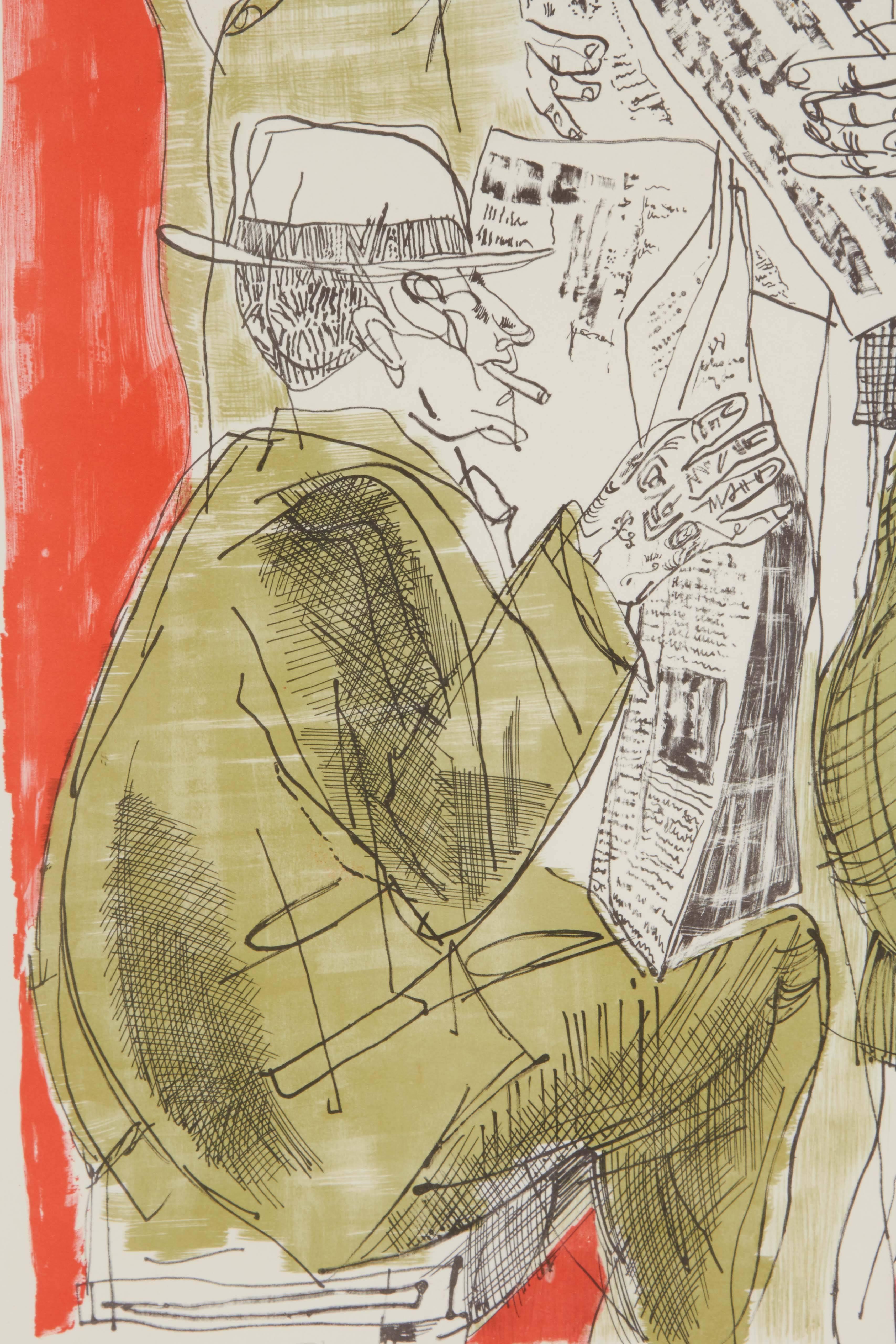 Gemälde, Midcentury, Rot, Grün und Weiß, Moderne Kunst, „Commuting“, ca. 1960 (Papier) im Angebot