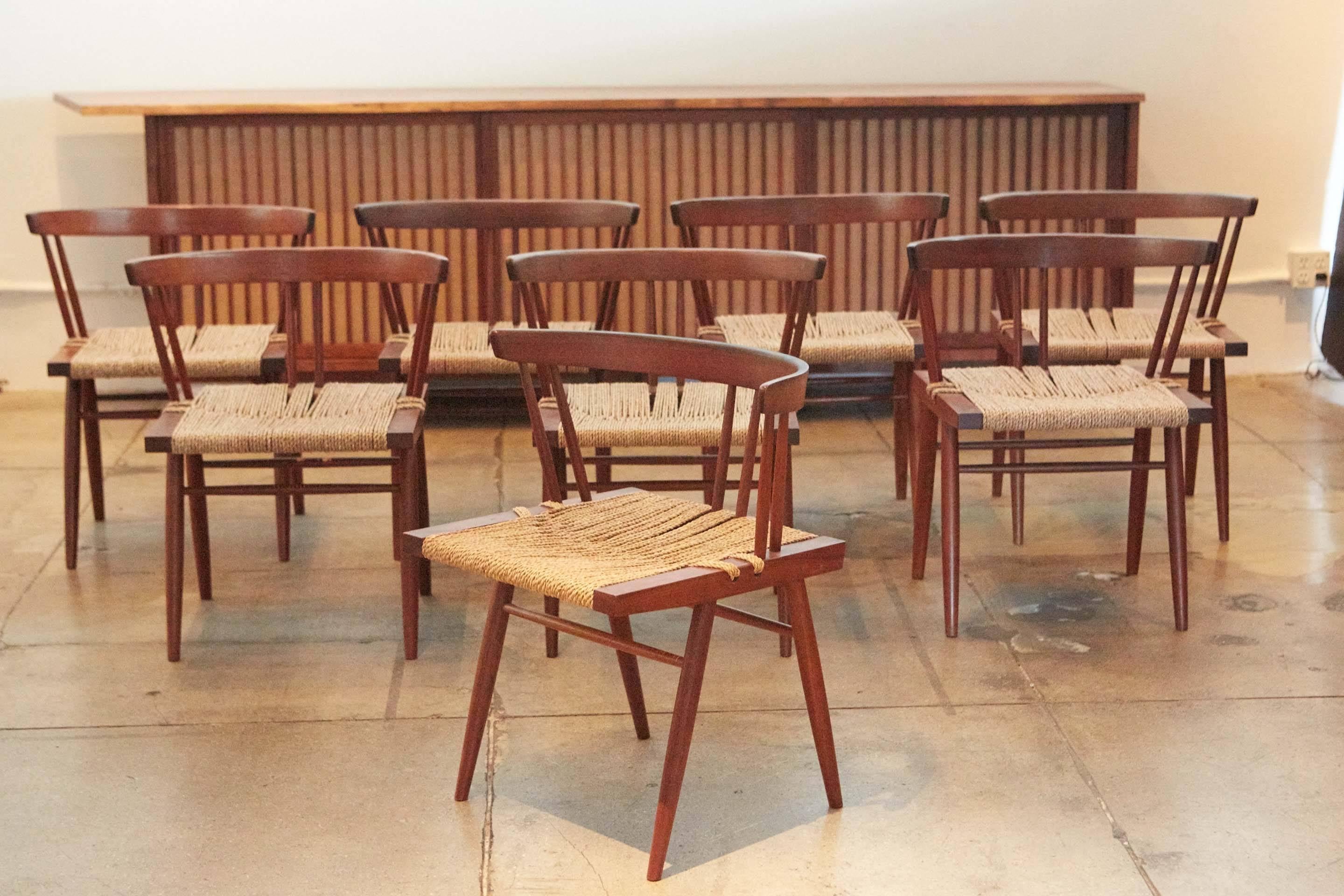 American Set of 12 Grass Seat Chairs by George Nakashima, New Hope, Pennsylvania