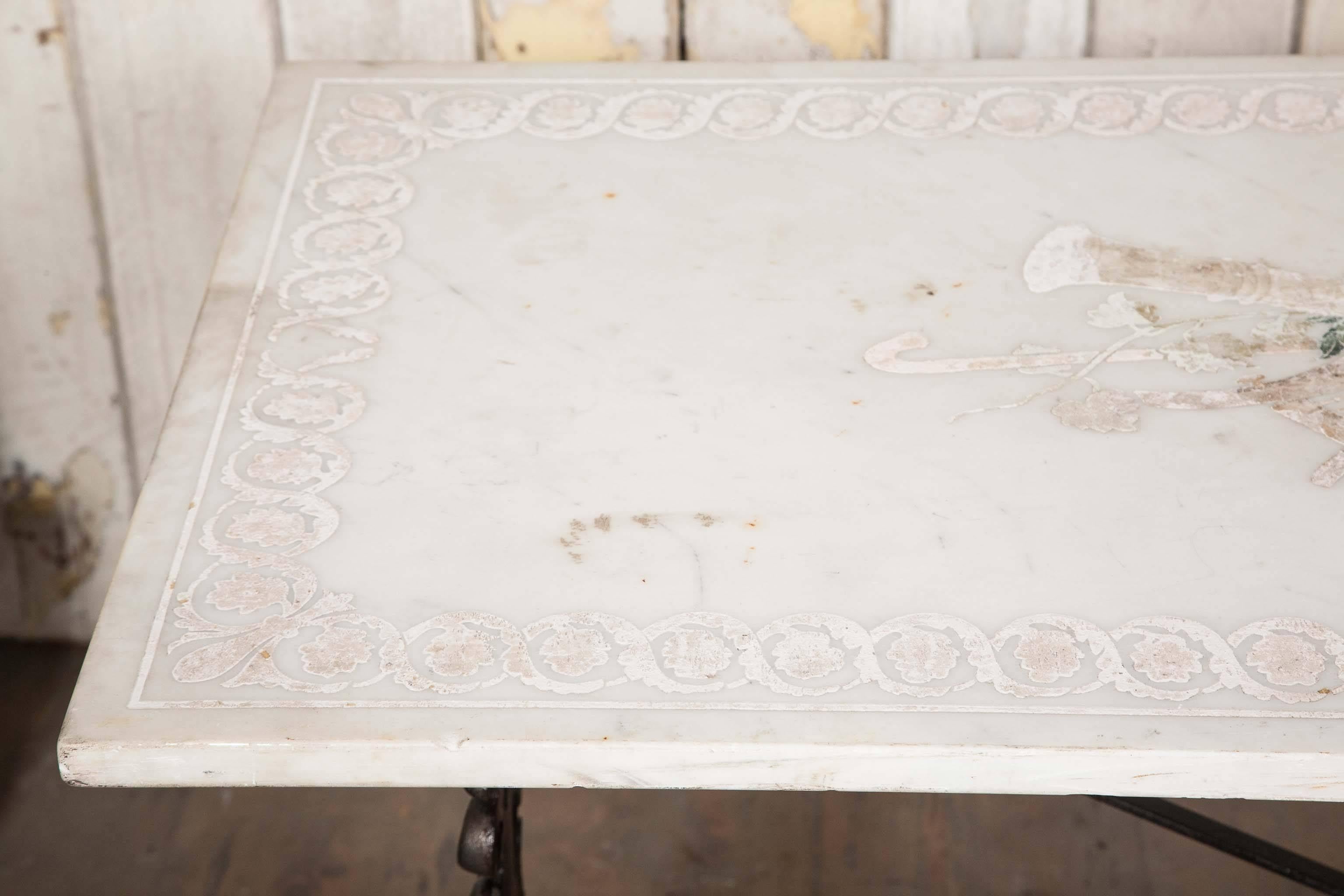 High Victorian Victorian Inlaid Marble Table on Iron Base For Sale