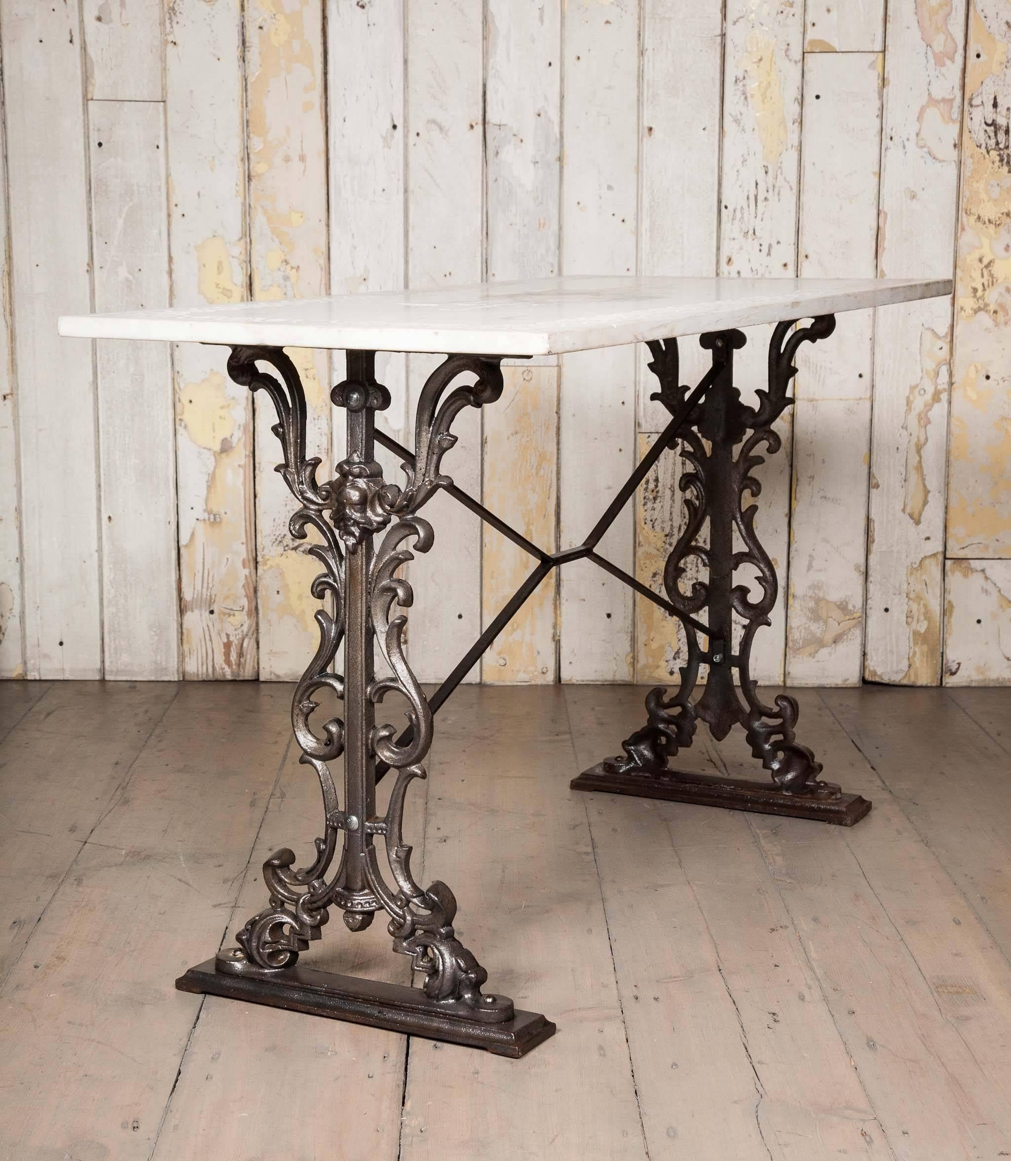 Cast Victorian Inlaid Marble Table on Iron Base For Sale