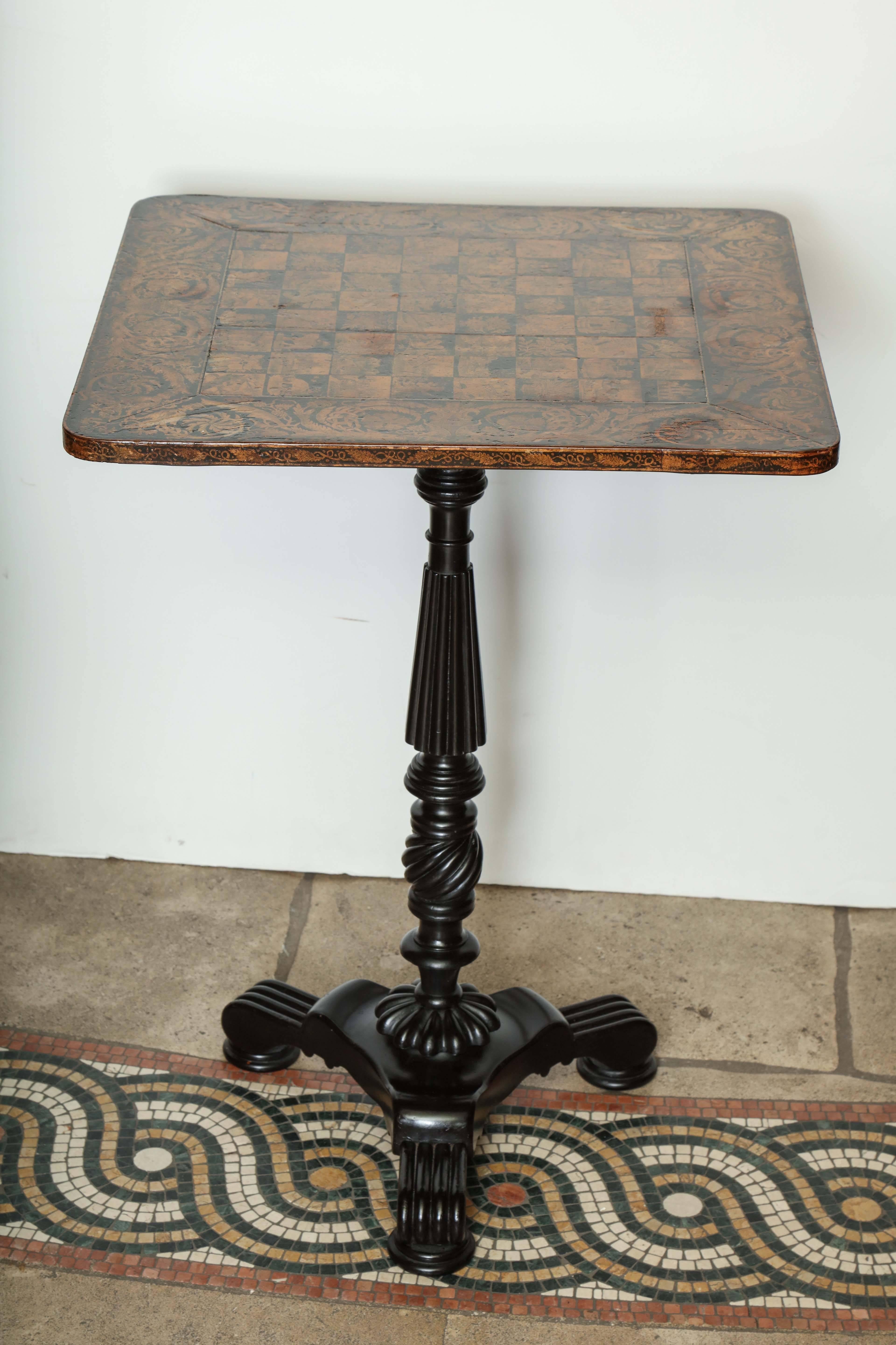 19th Century Regency Penwork Pedestal Base Table