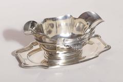 Robert Linzeler French Art Deco Silver Sauciere Mounted on Tray