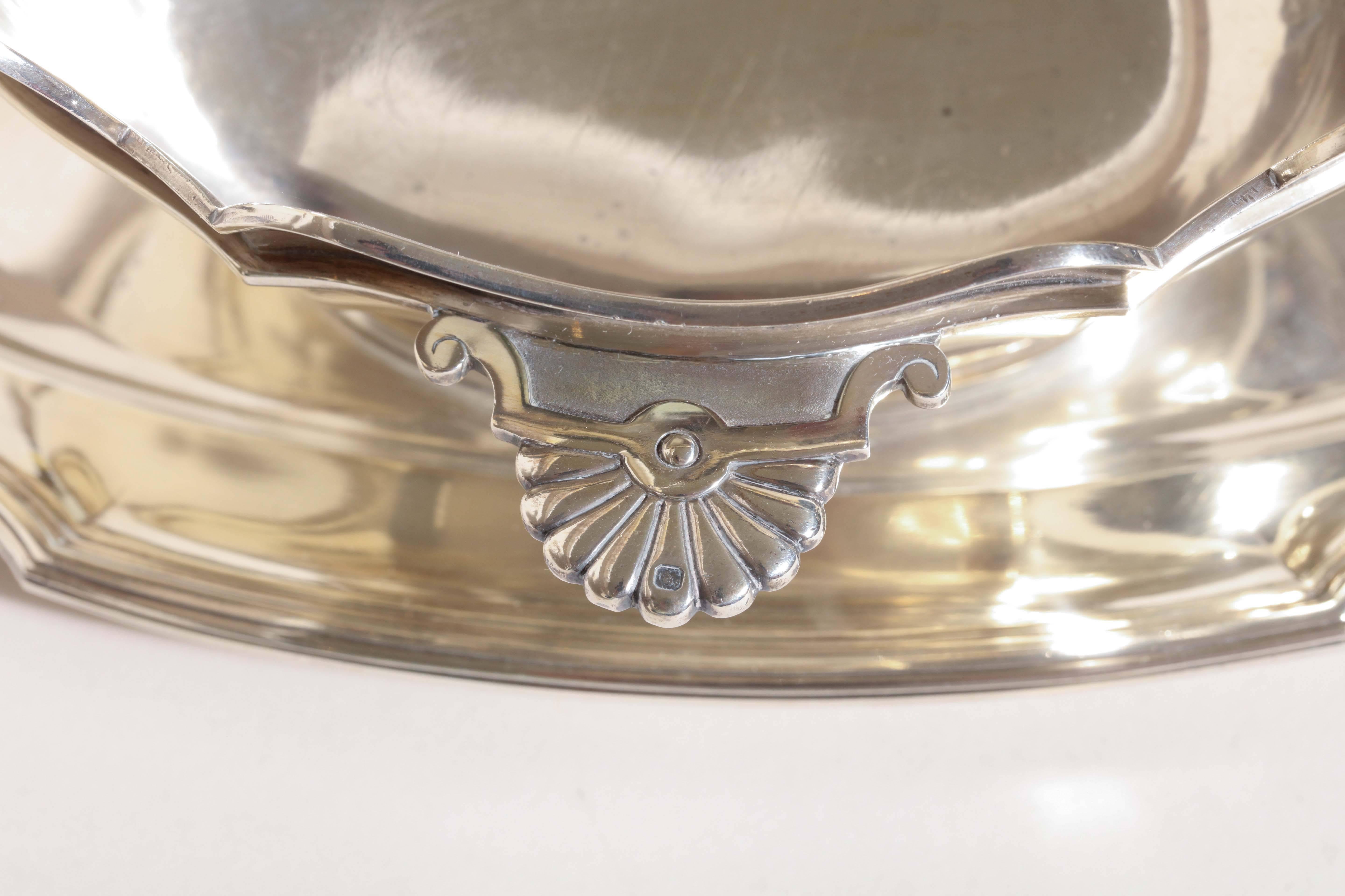 Sterling Silver Robert Linzeler French Art Deco Silver Sauciere Mounted on Tray For Sale