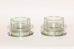 Boris Jean Lacroix French Art Deco Pair of Nickeled Metal and Glass Centerpieces