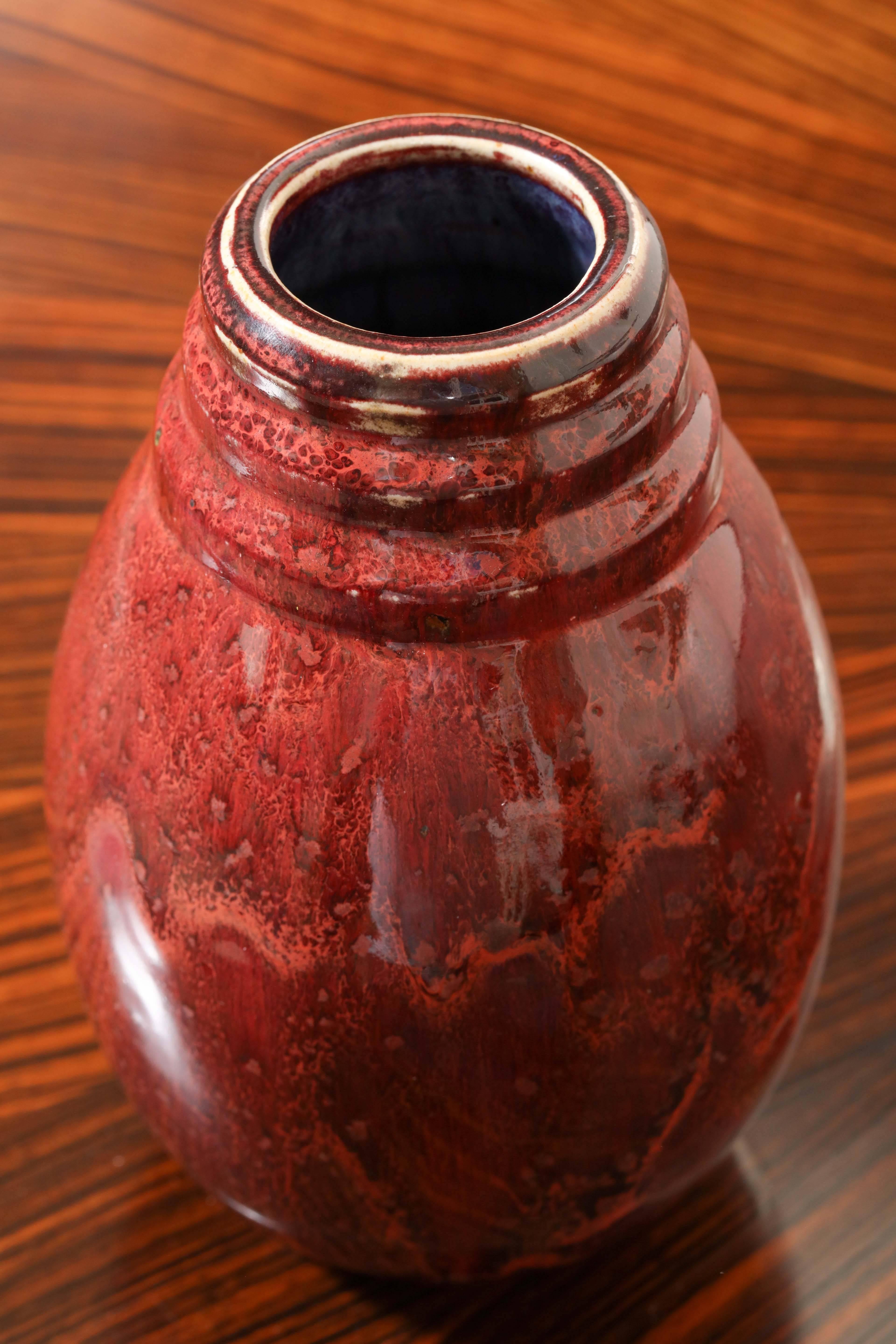 20th Century Frédéric Kiefer French Art Deco Stoneware Red Vase