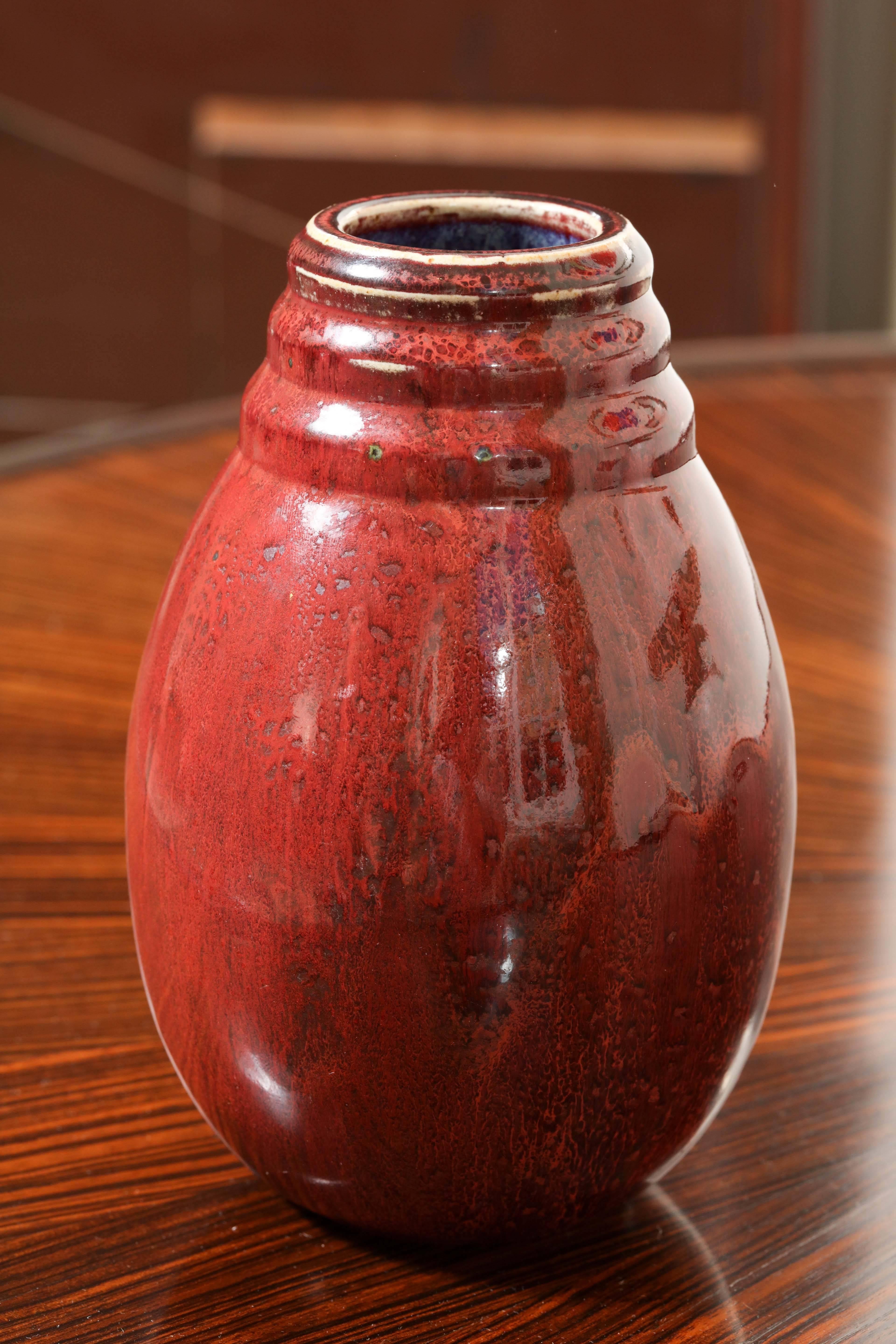 Ceramic Frédéric Kiefer French Art Deco Stoneware Red Vase