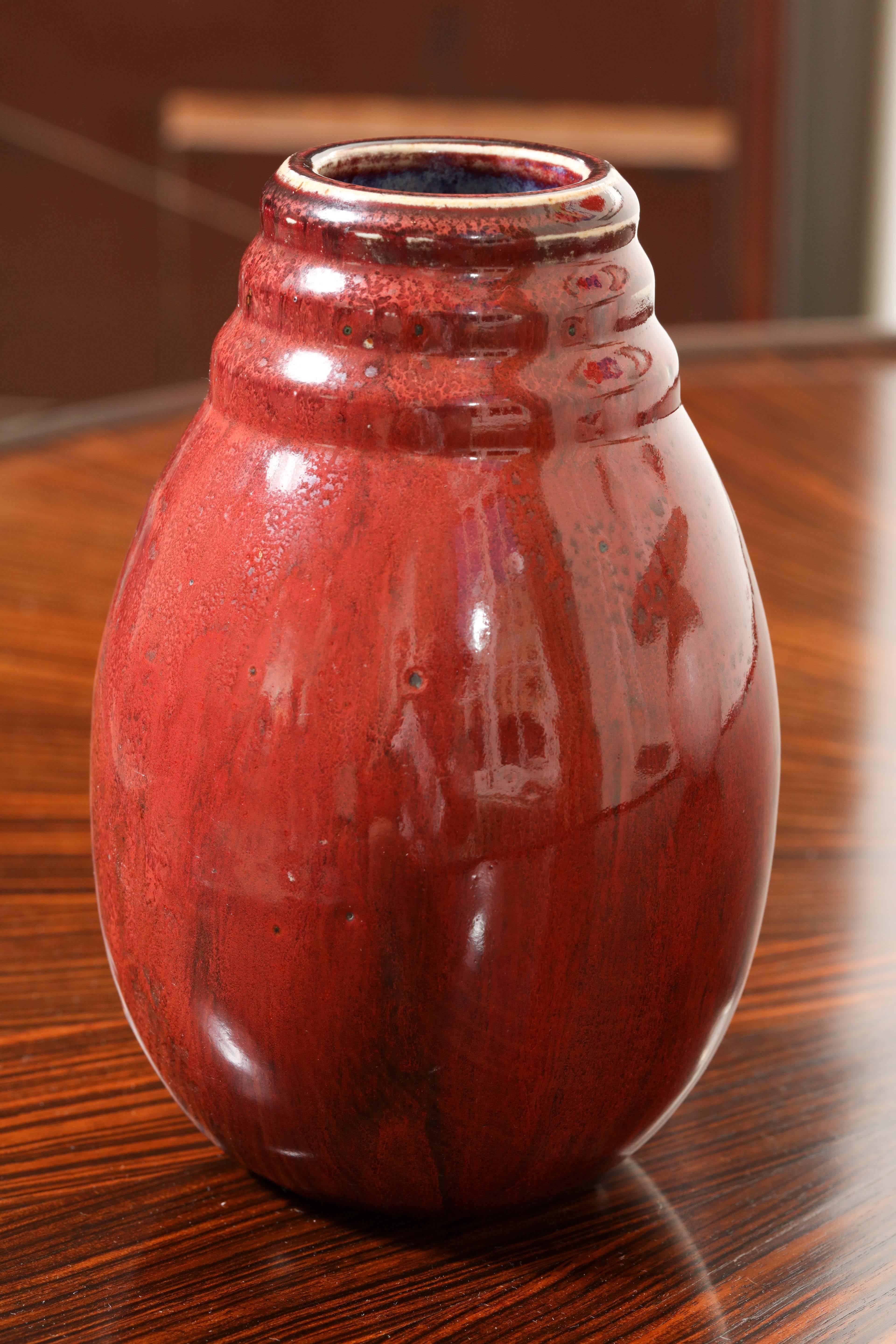 Frédéric Kiefer French Art Deco Stoneware Red Vase 1