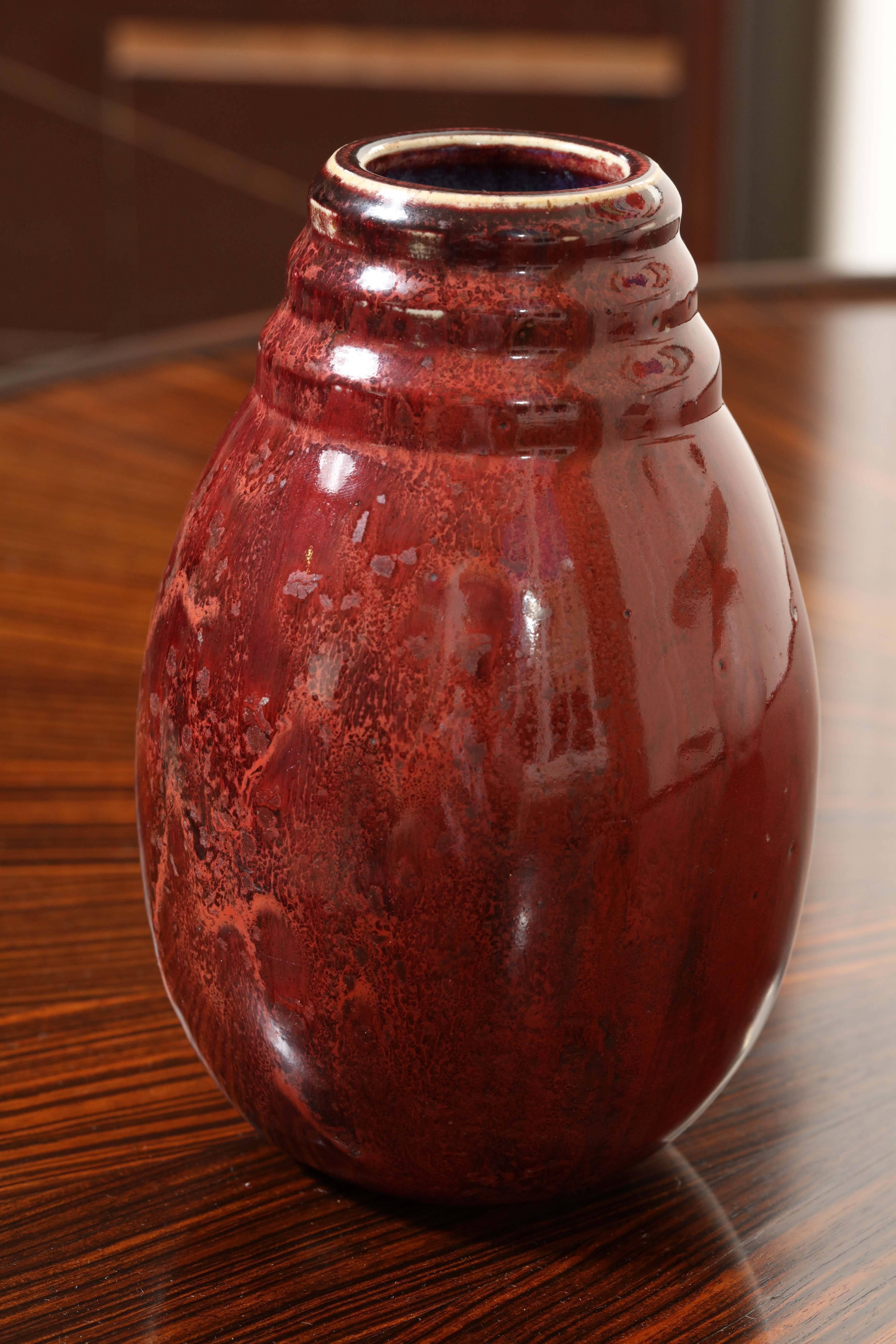 Frédéric Kiefer French Art Deco Stoneware Red Vase 2