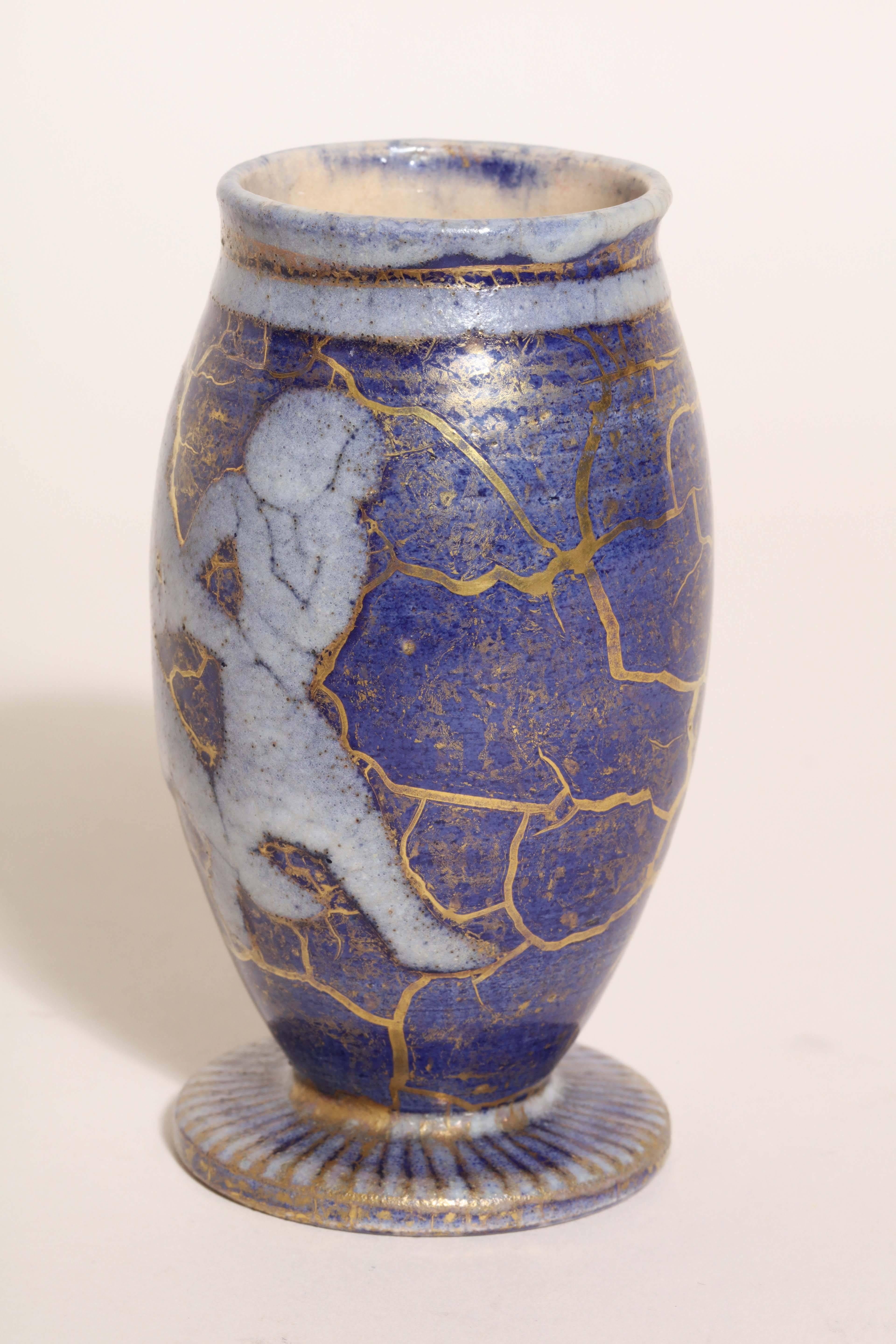 Ceramic Jean Mayodon French Art Deco Small Stoneware Vase For Sale