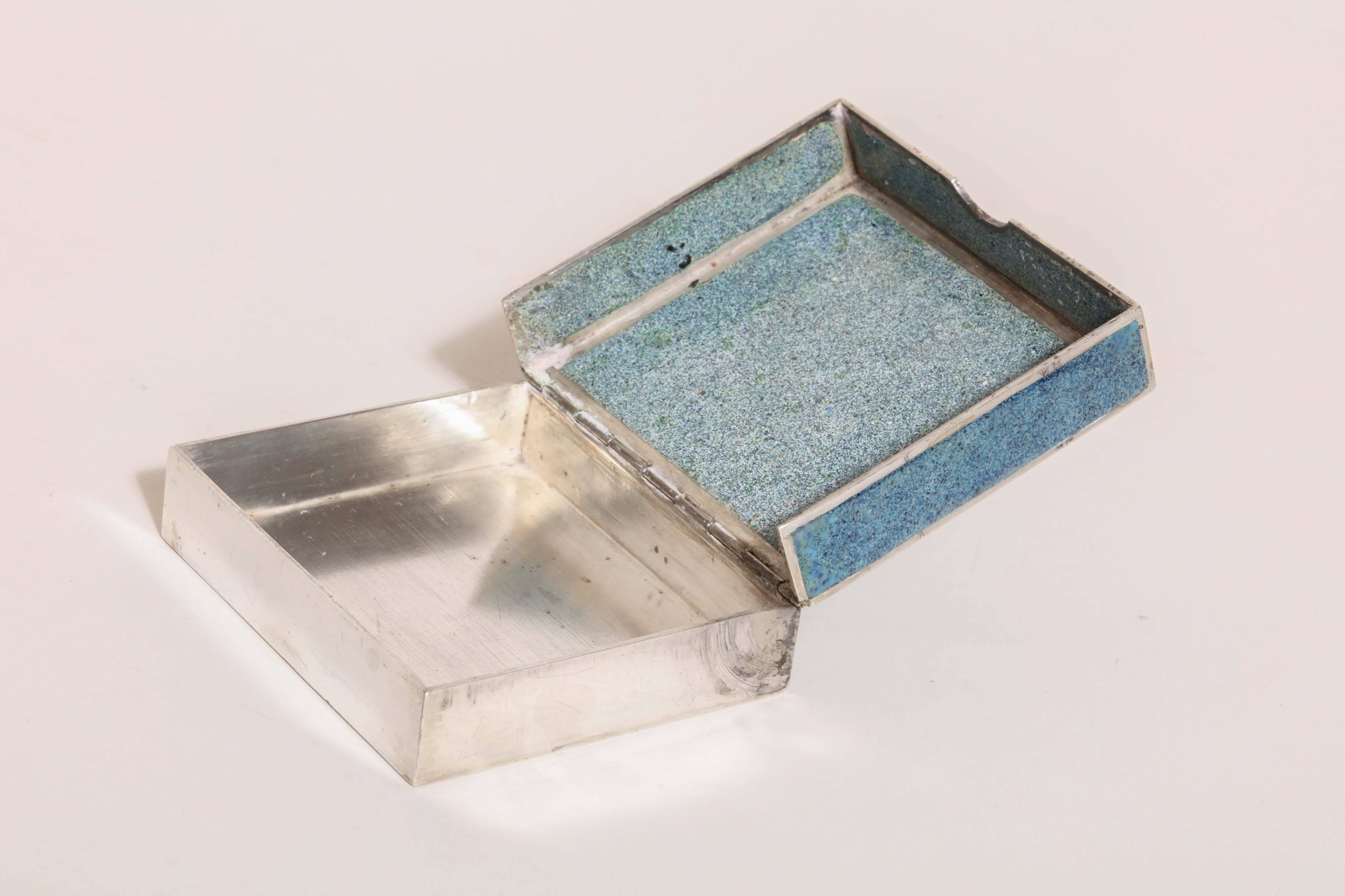 Champlevé Jean Goulden French Art Deco Sterling Silver and Champleve Enamel Box For Sale