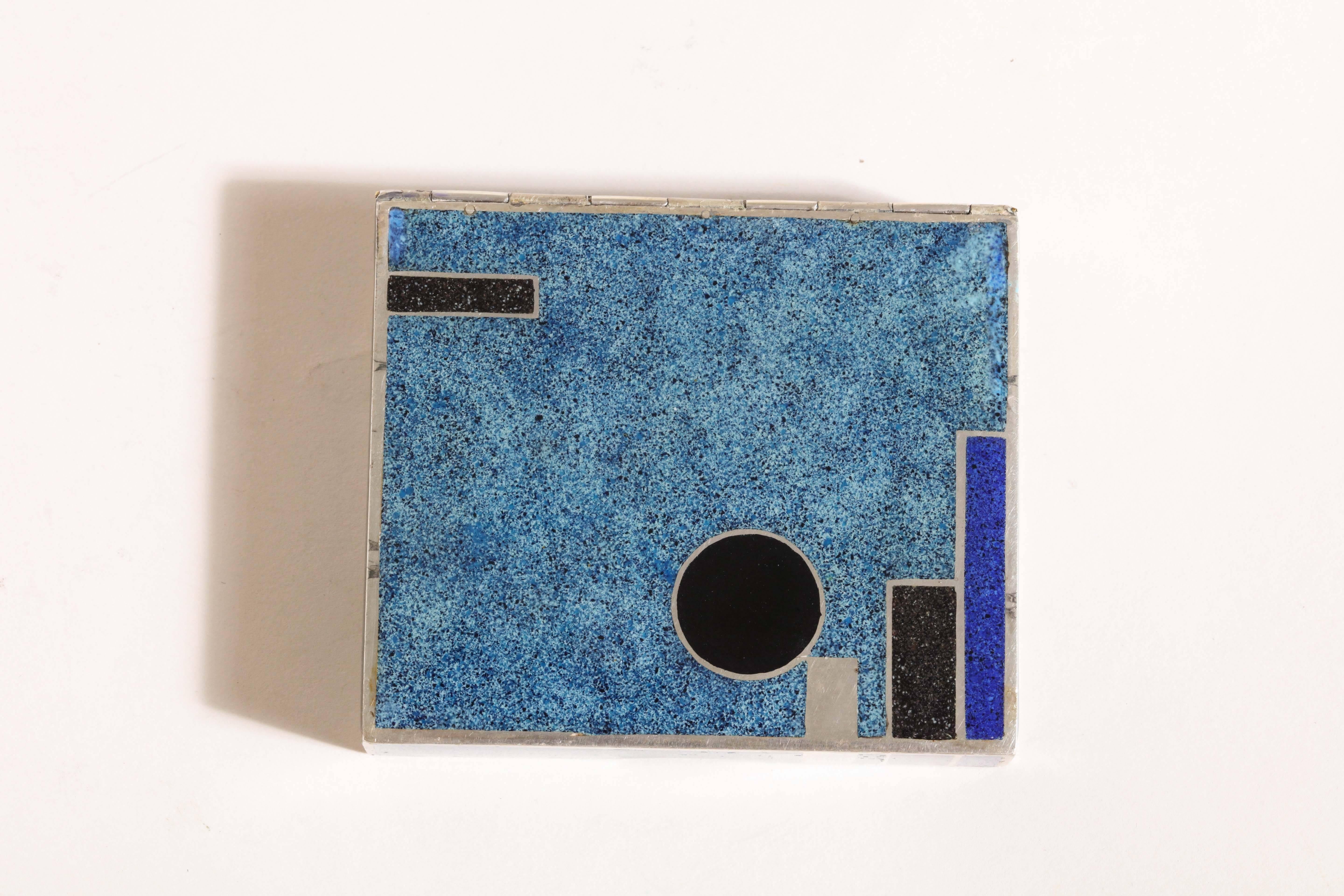 Französische Art-Déco-Schachtel aus Sterlingsilber und Champleve-Emaille von Jean Goulden (Champlevé) im Angebot