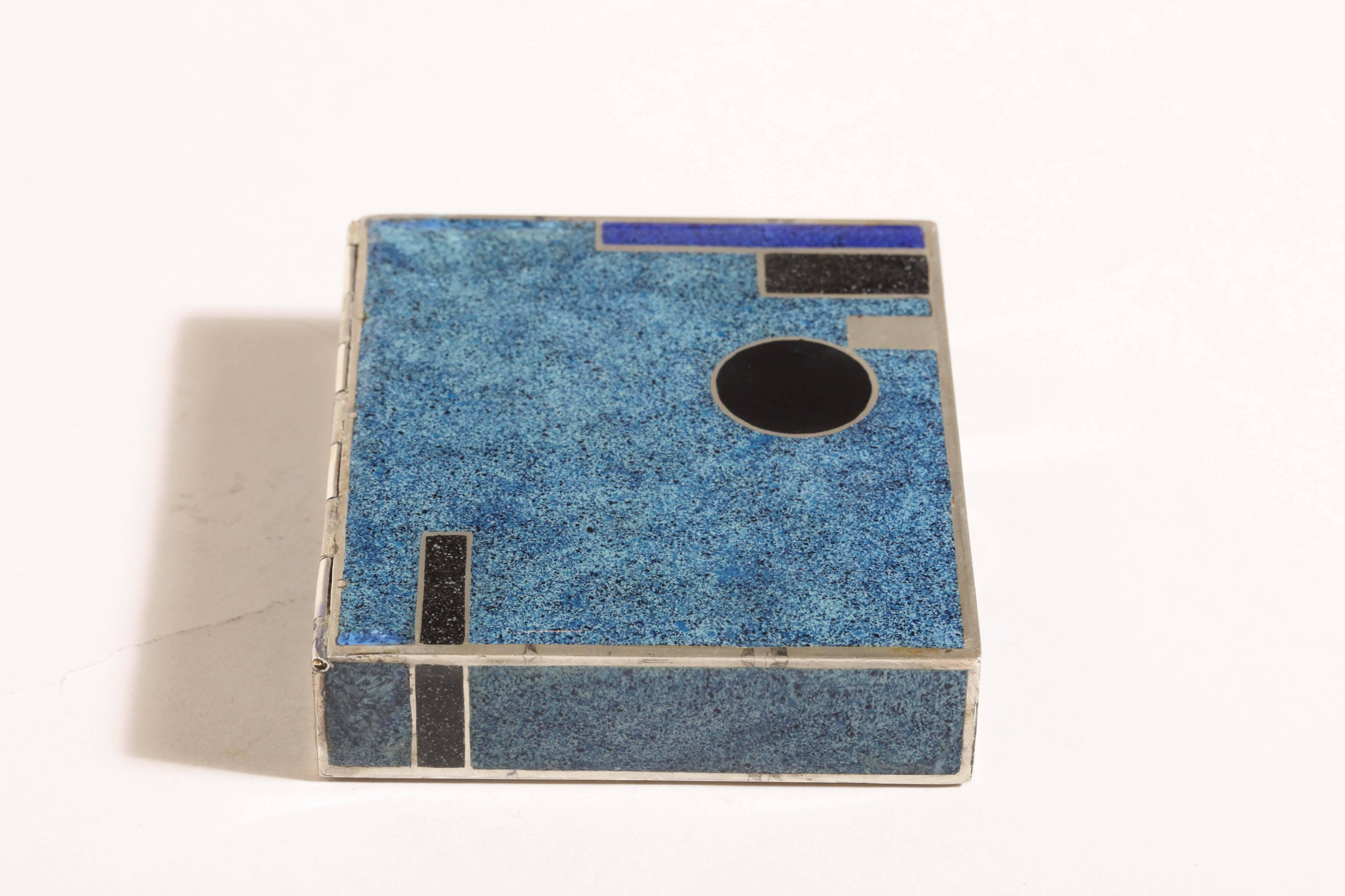 20th Century Jean Goulden French Art Deco Sterling Silver and Champleve Enamel Box For Sale