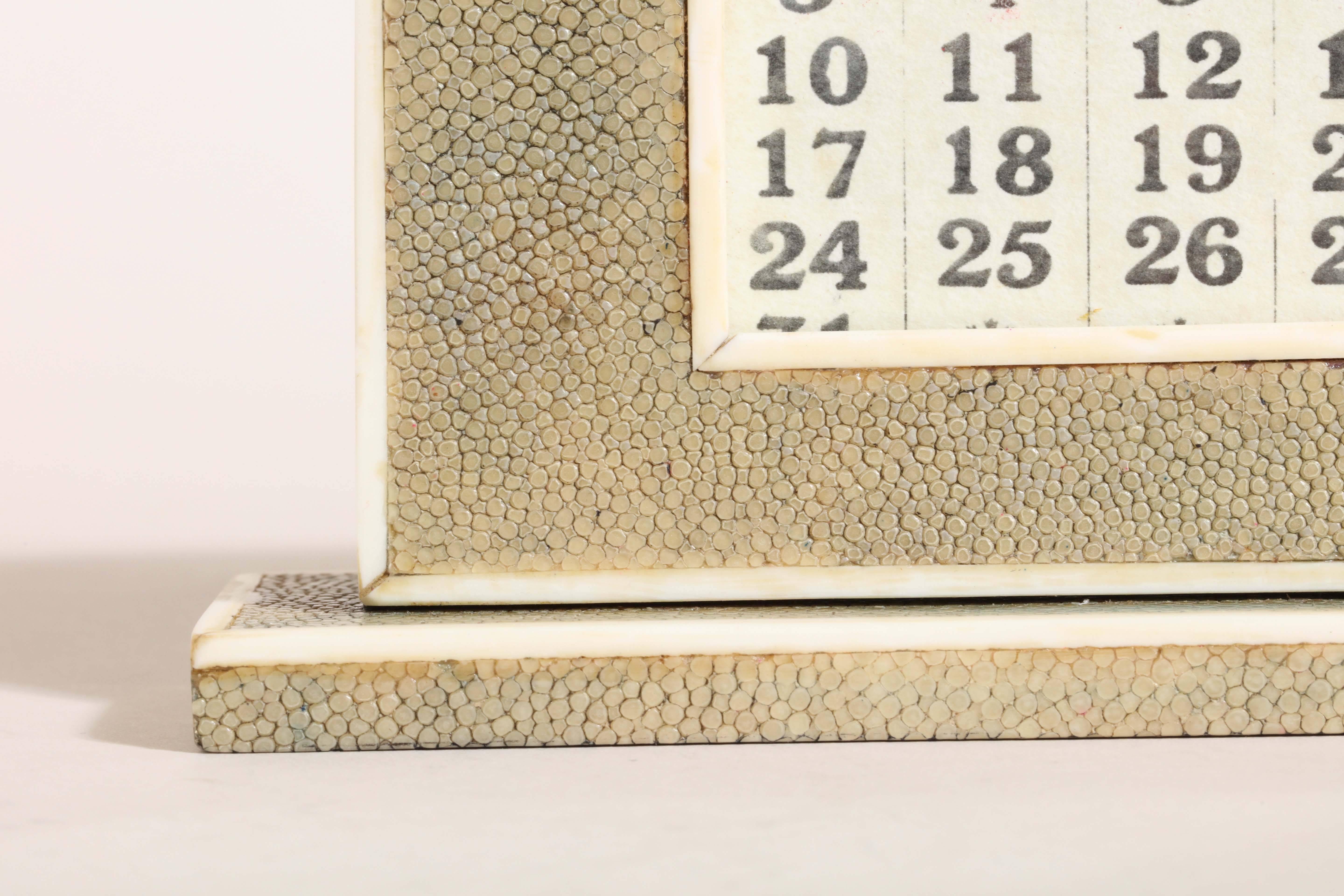 W.J. Myatt English Art Deco Shagreen Perpetual Calendar For Sale 3