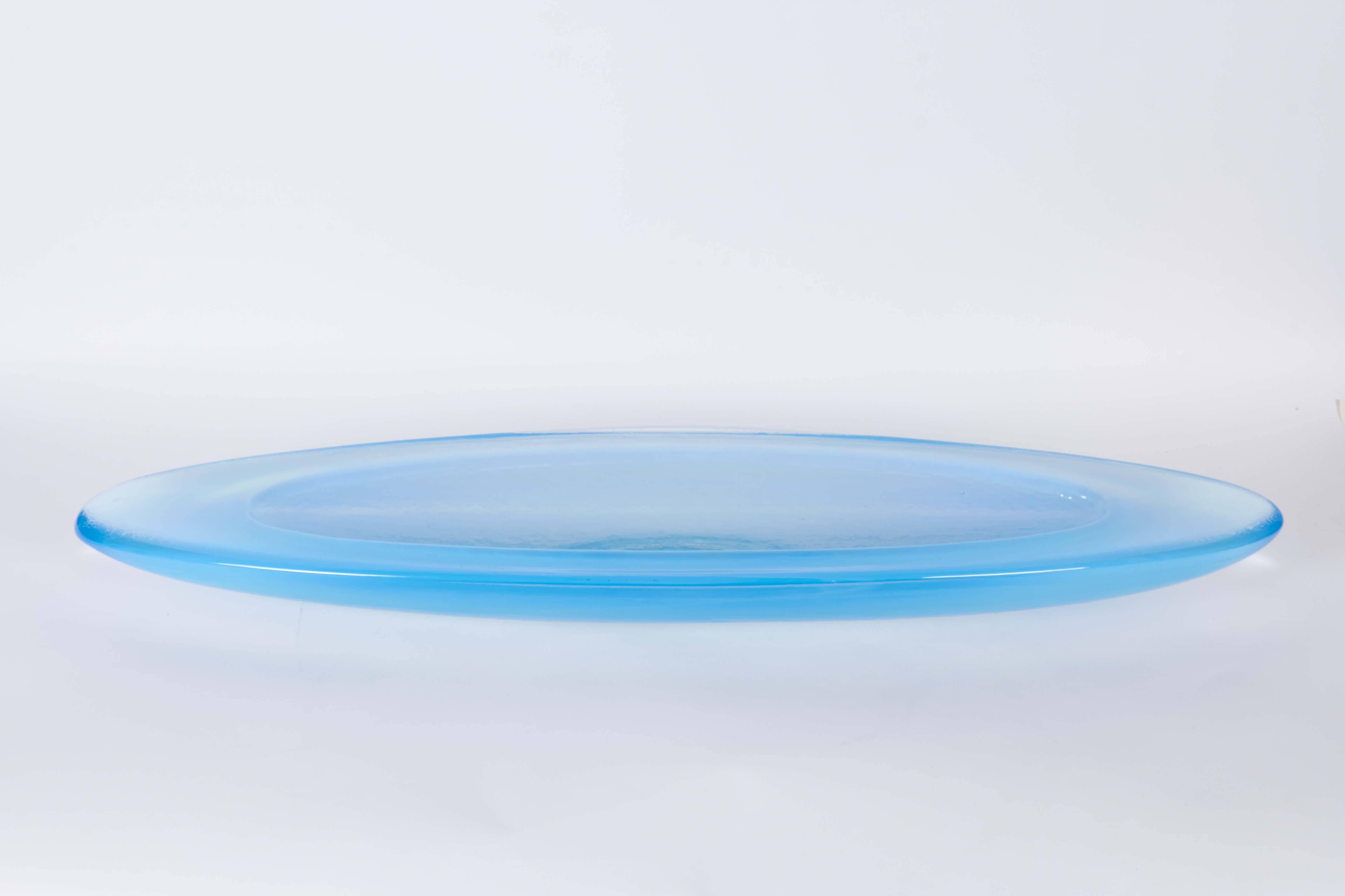 Cast George Bucquet Blue Opaline Glass Oval Bowl