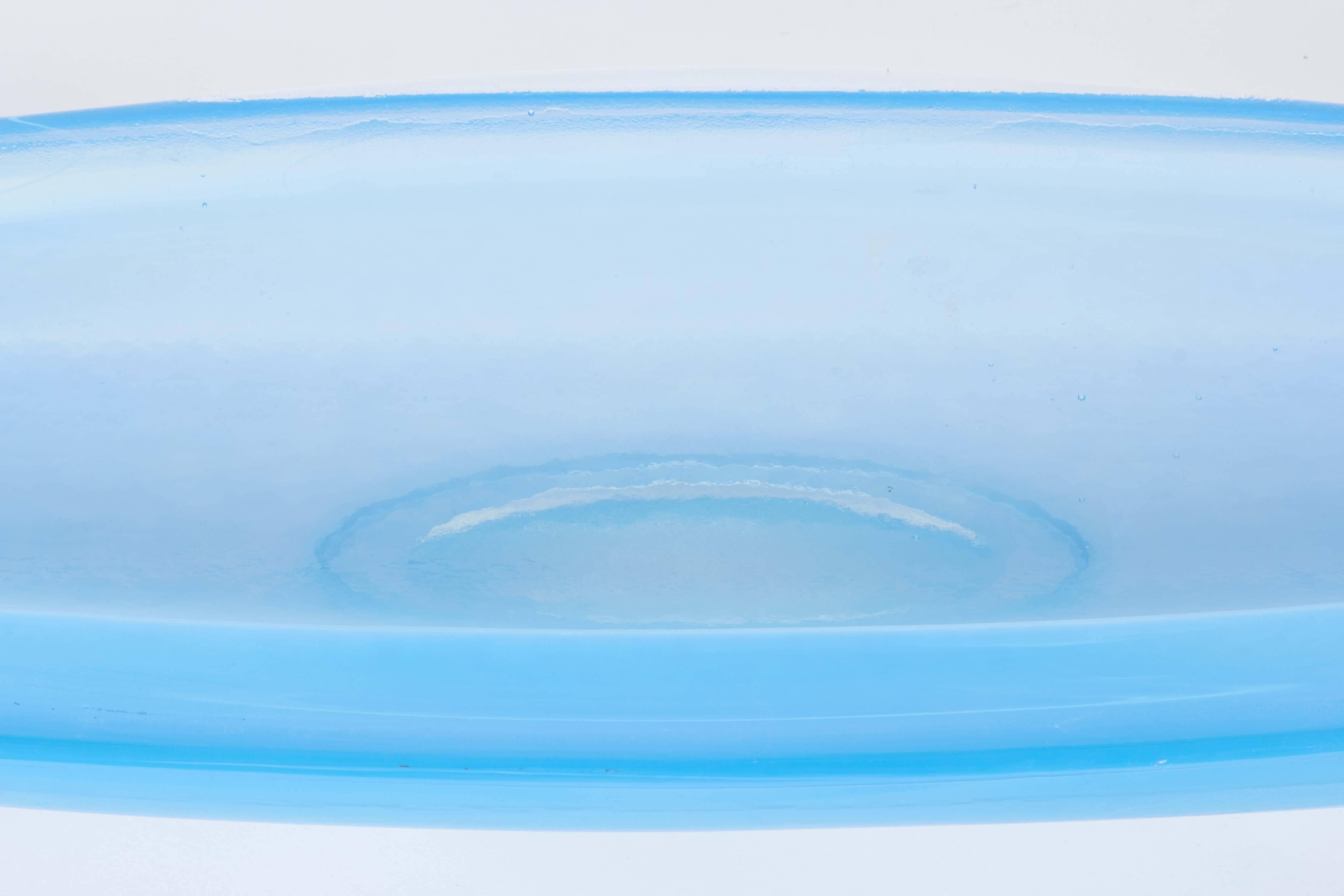George Bucquet Blue Opaline Glass Oval Bowl In Good Condition In Astoria, NY