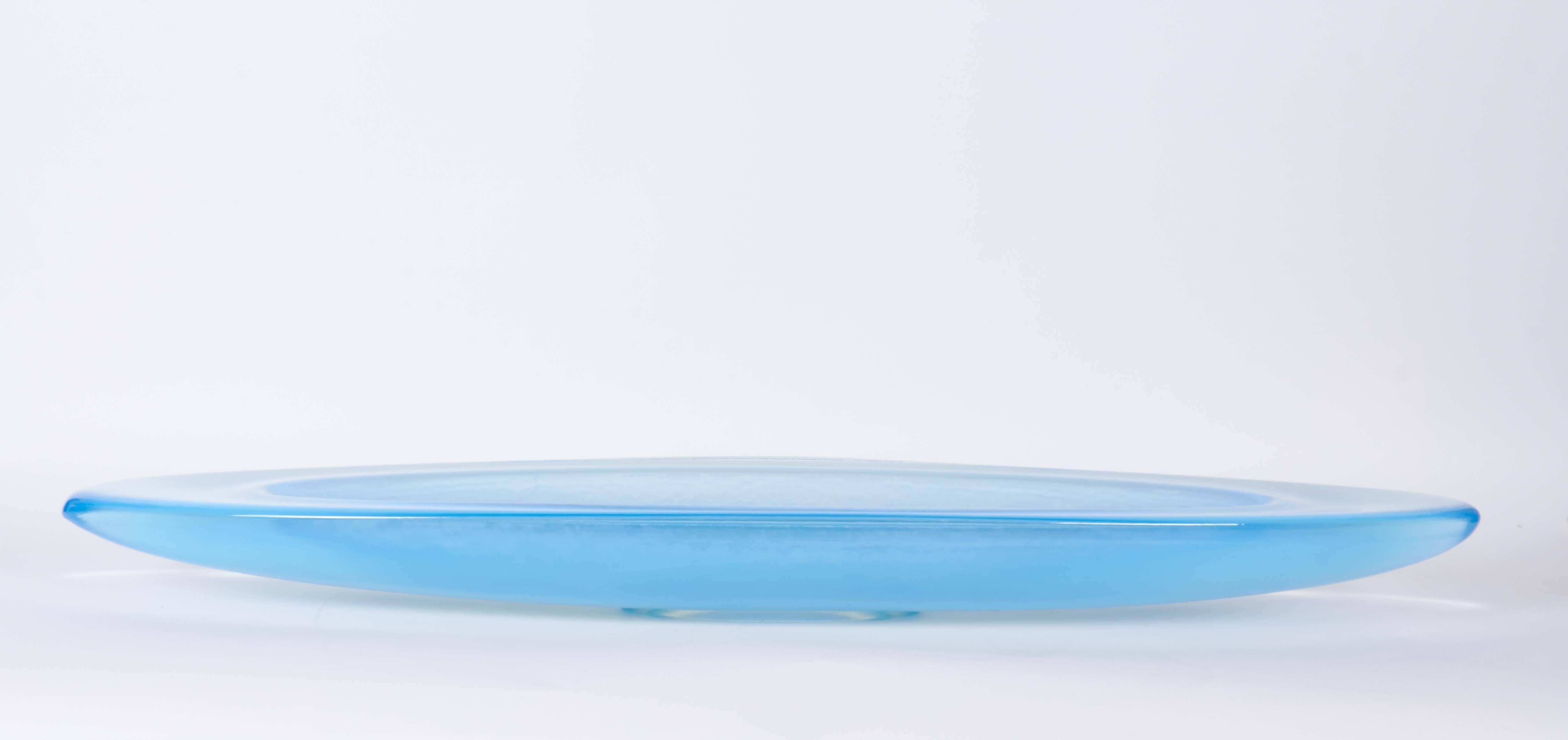 American George Bucquet Blue Opaline Glass Oval Bowl