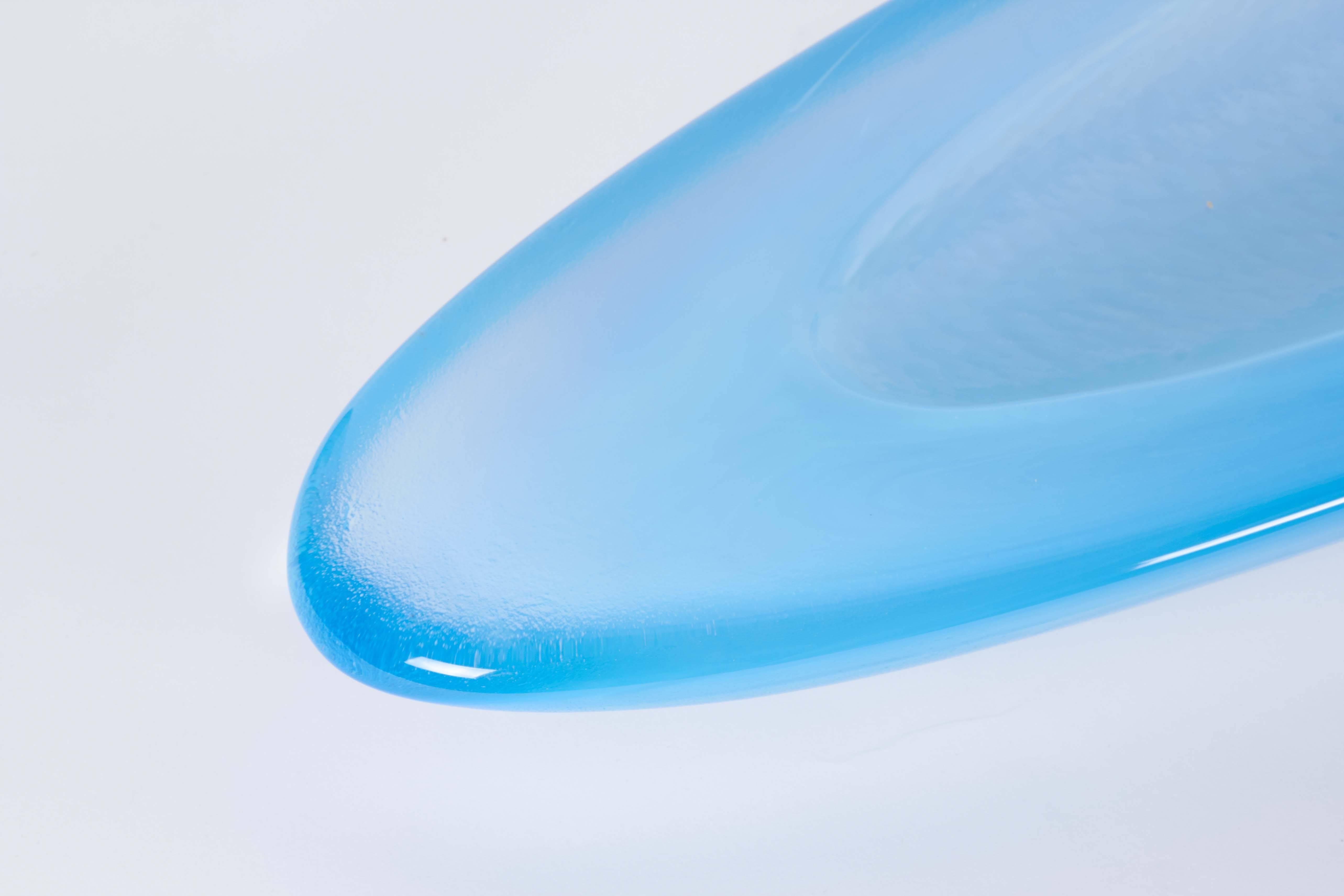 20th Century George Bucquet Blue Opaline Glass Oval Bowl