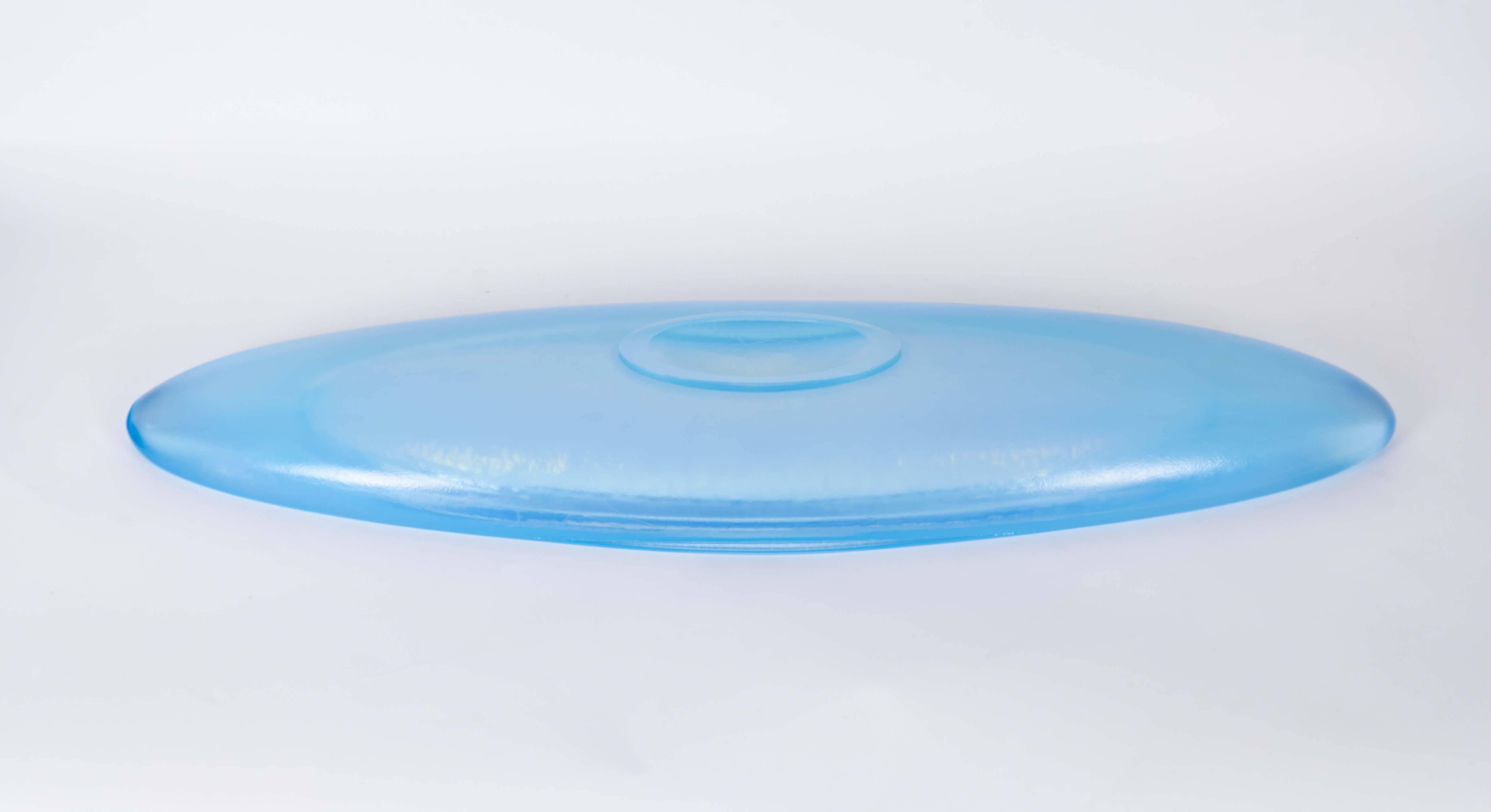 George Bucquet Blue Opaline Glass Oval Bowl 1