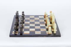 Mid-Century Onyx and Marble Chess Set