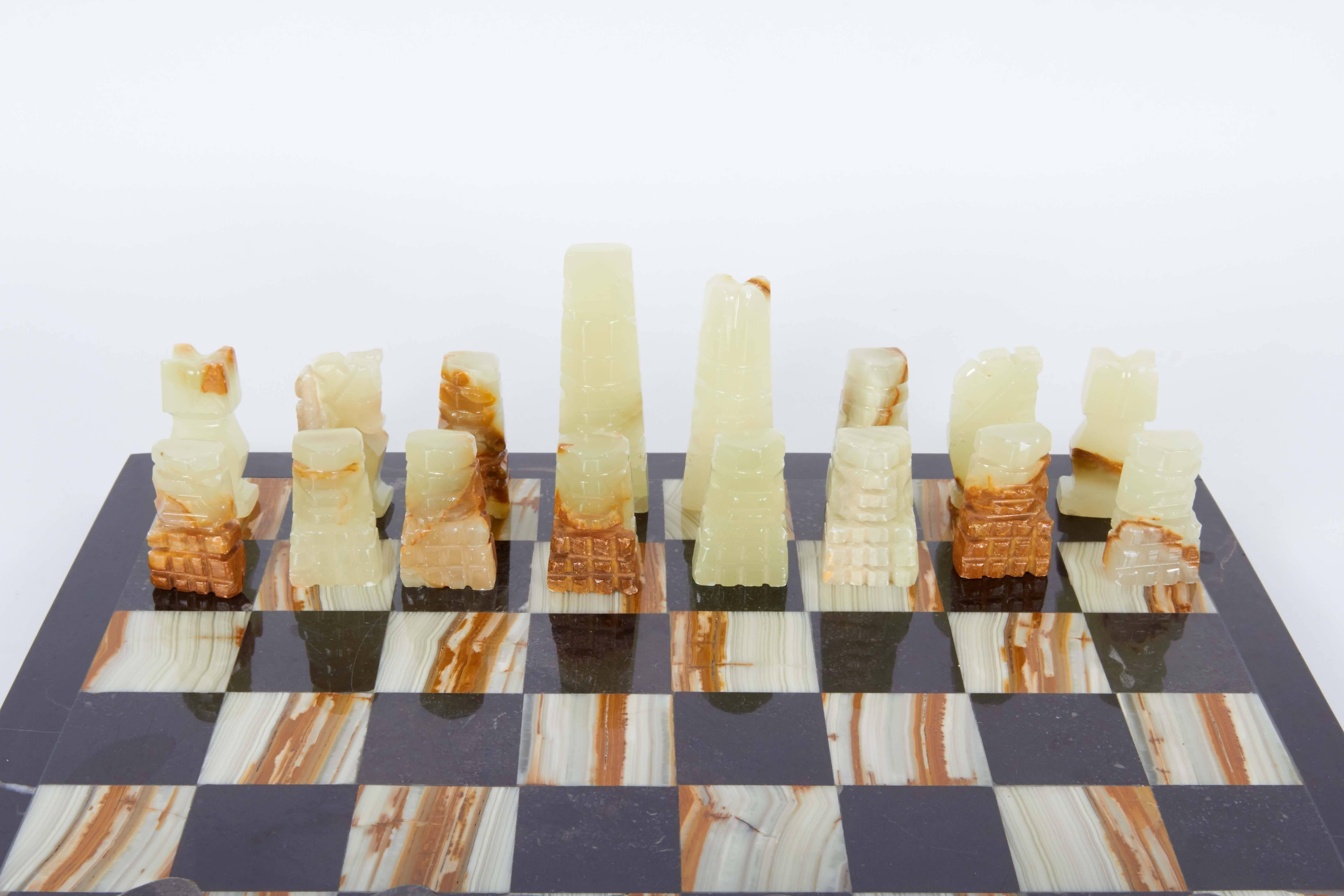 Mexican Mid-Century Onyx and Marble Chess Set