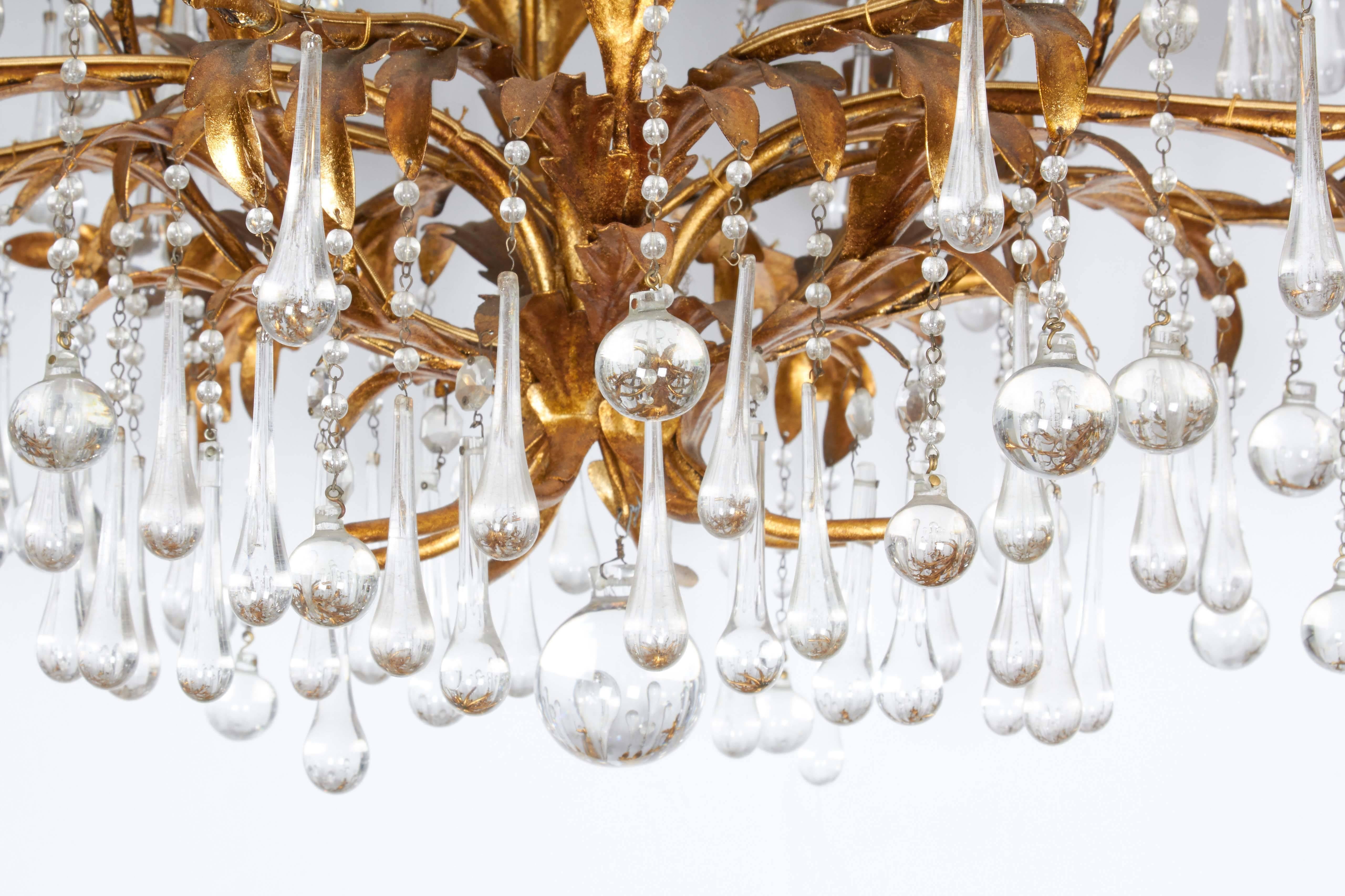 Gilt Tole Eight-Light Chandelier with Crystal Drops 1