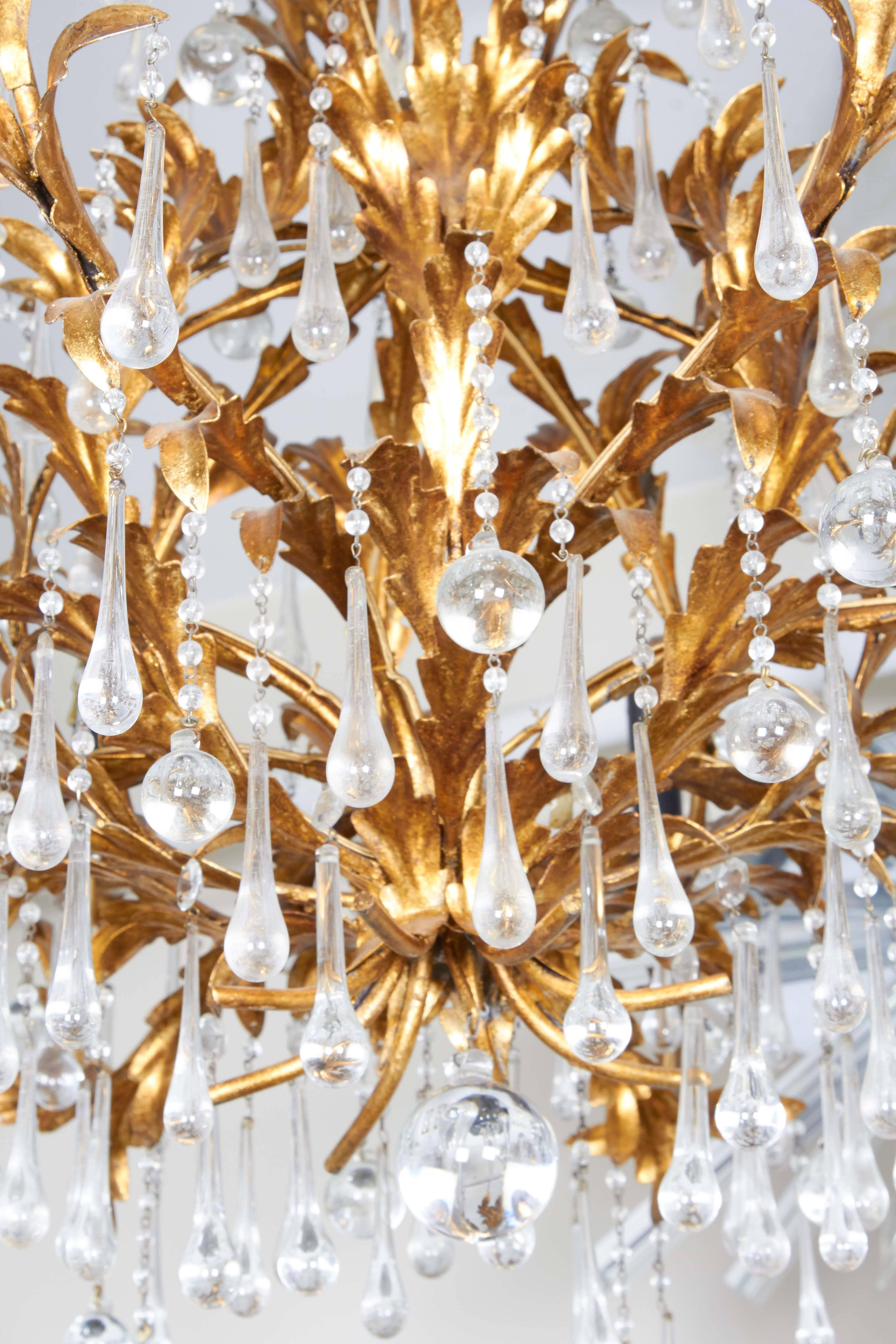 Gilt Tole Eight-Light Chandelier with Crystal Drops 3