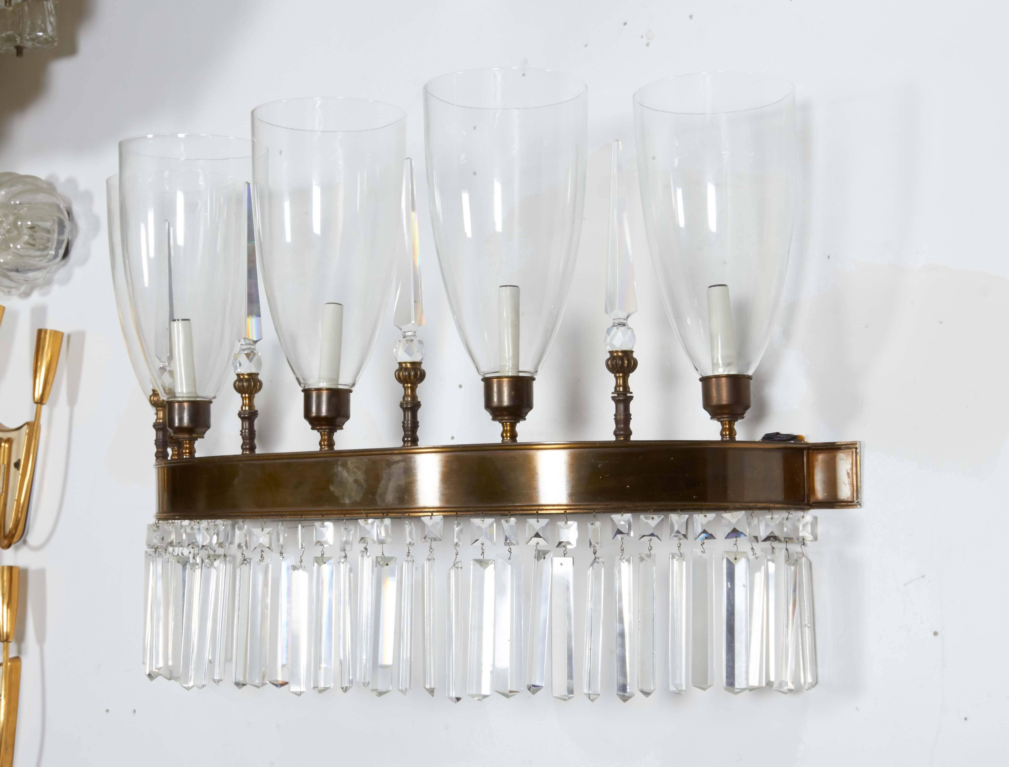 20th Century Crystal Demilune Wall Light For Sale