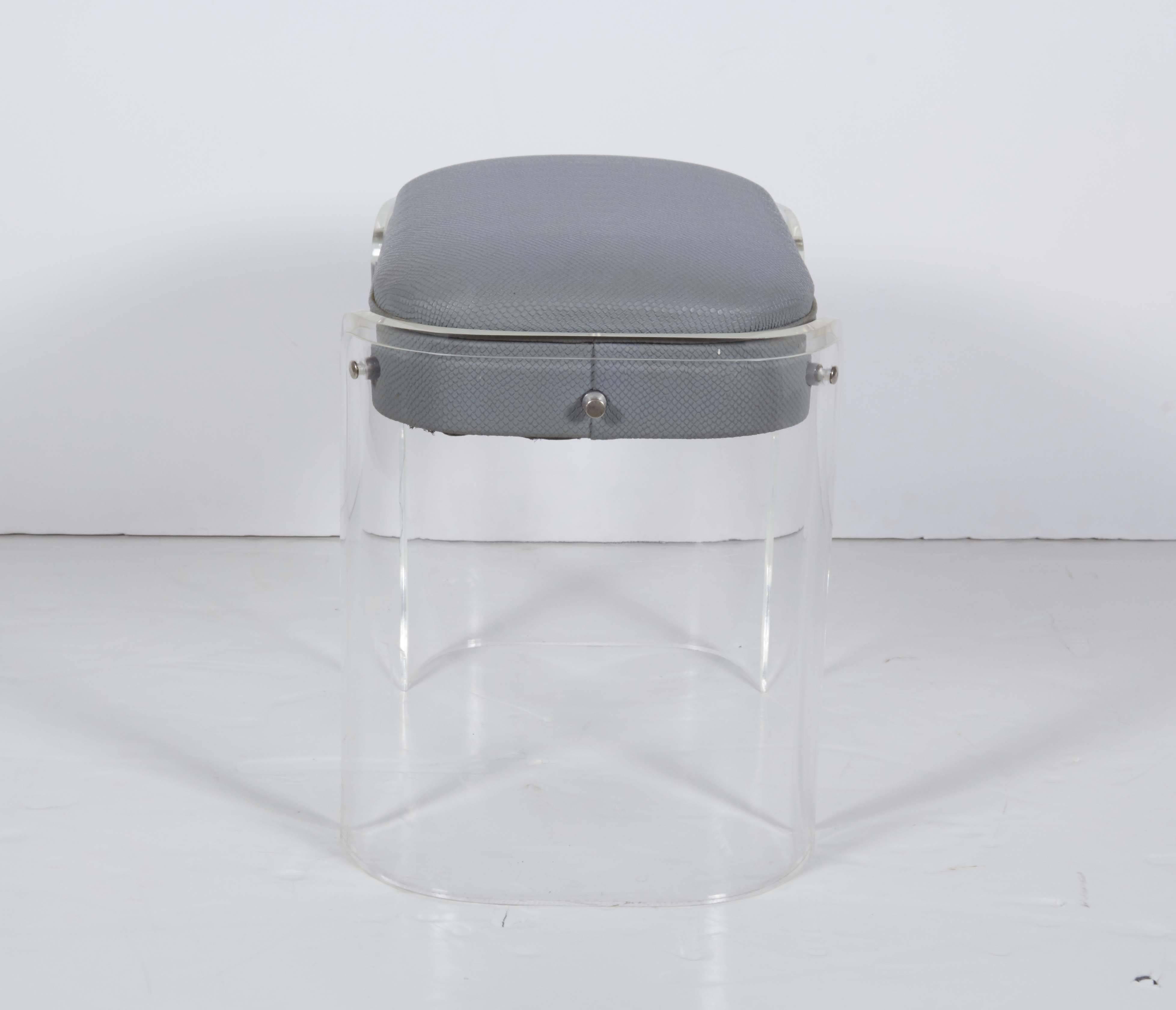 Hill Manufacturing Lucite Vanity Stool with Faux Snakeskin Seat 1
